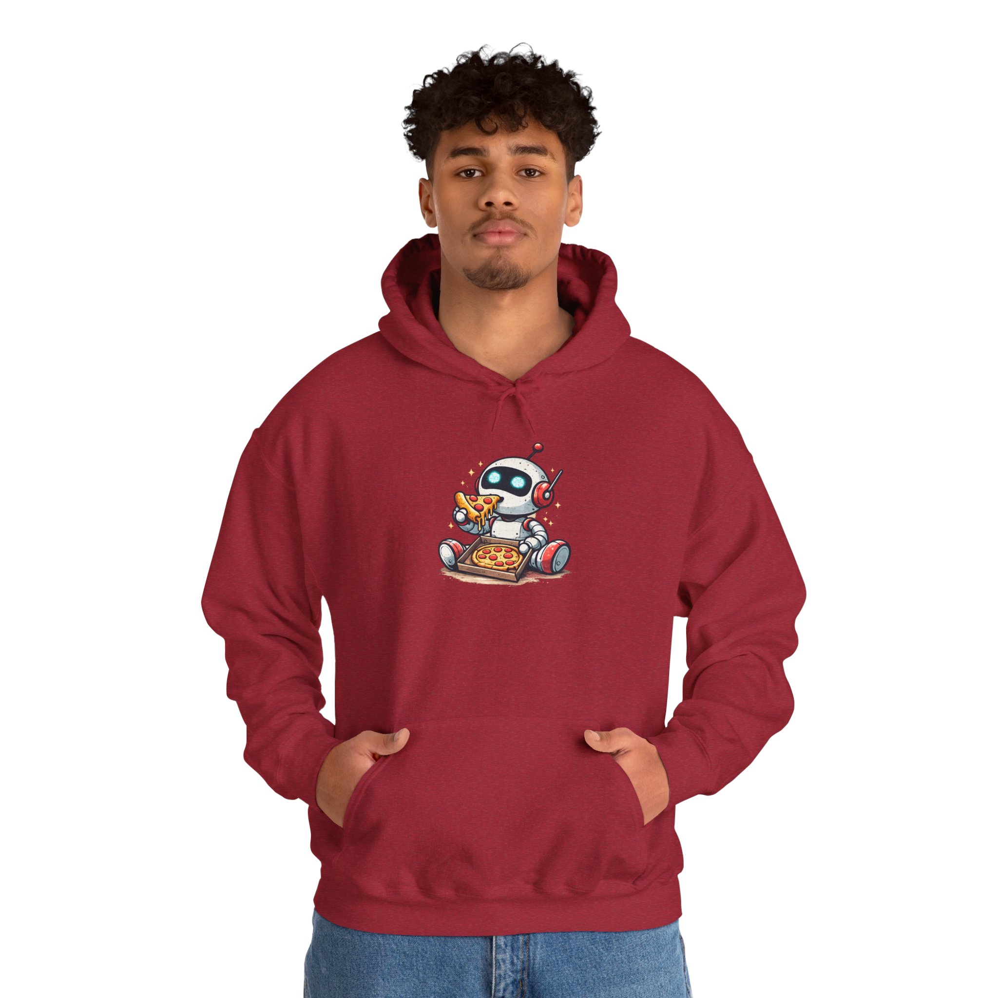 Robot Eating Pizza – Cute AI Tech Humor Graphic Pullover Hoodie - Image 163