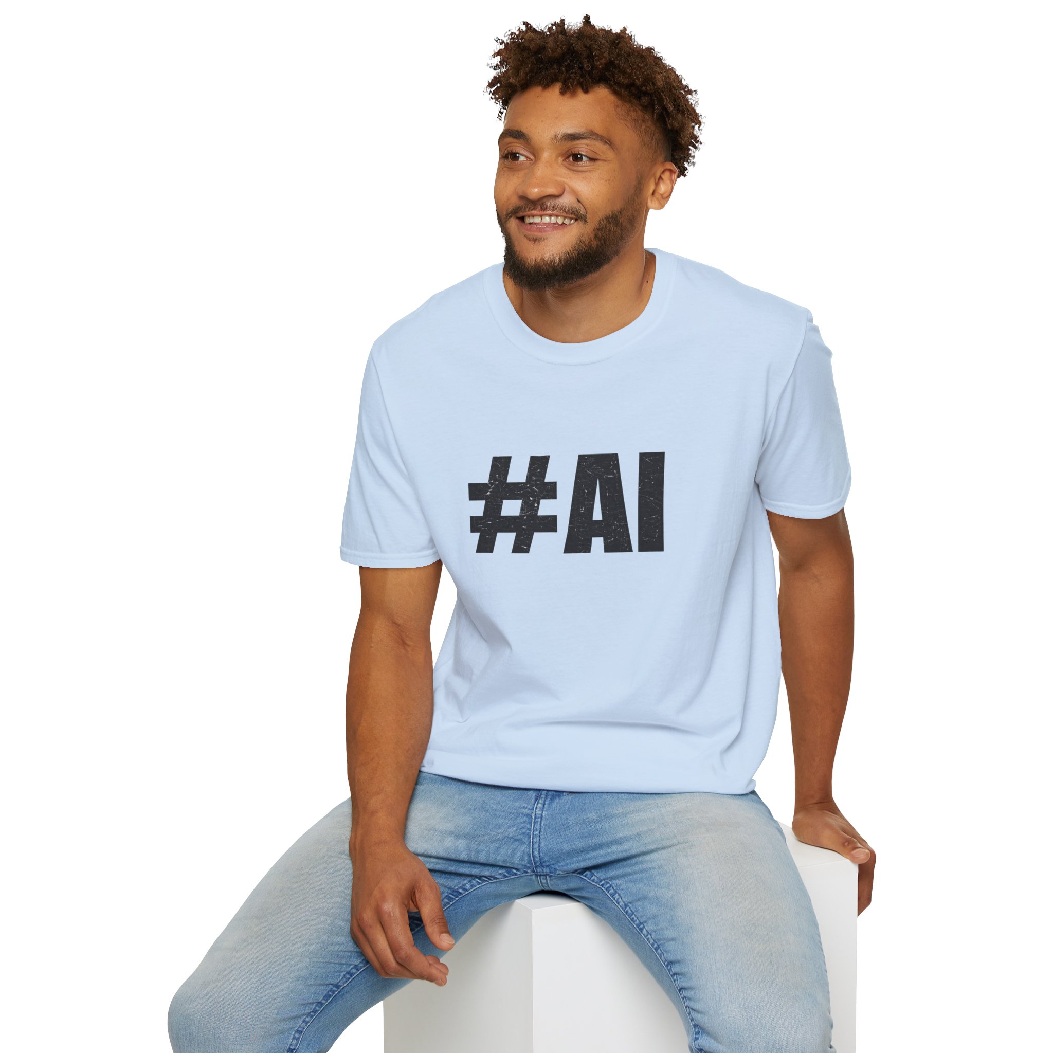 #AI Distressed Dark Minimalist Artificial Intelligence Graphic T-Shirt - Image 120