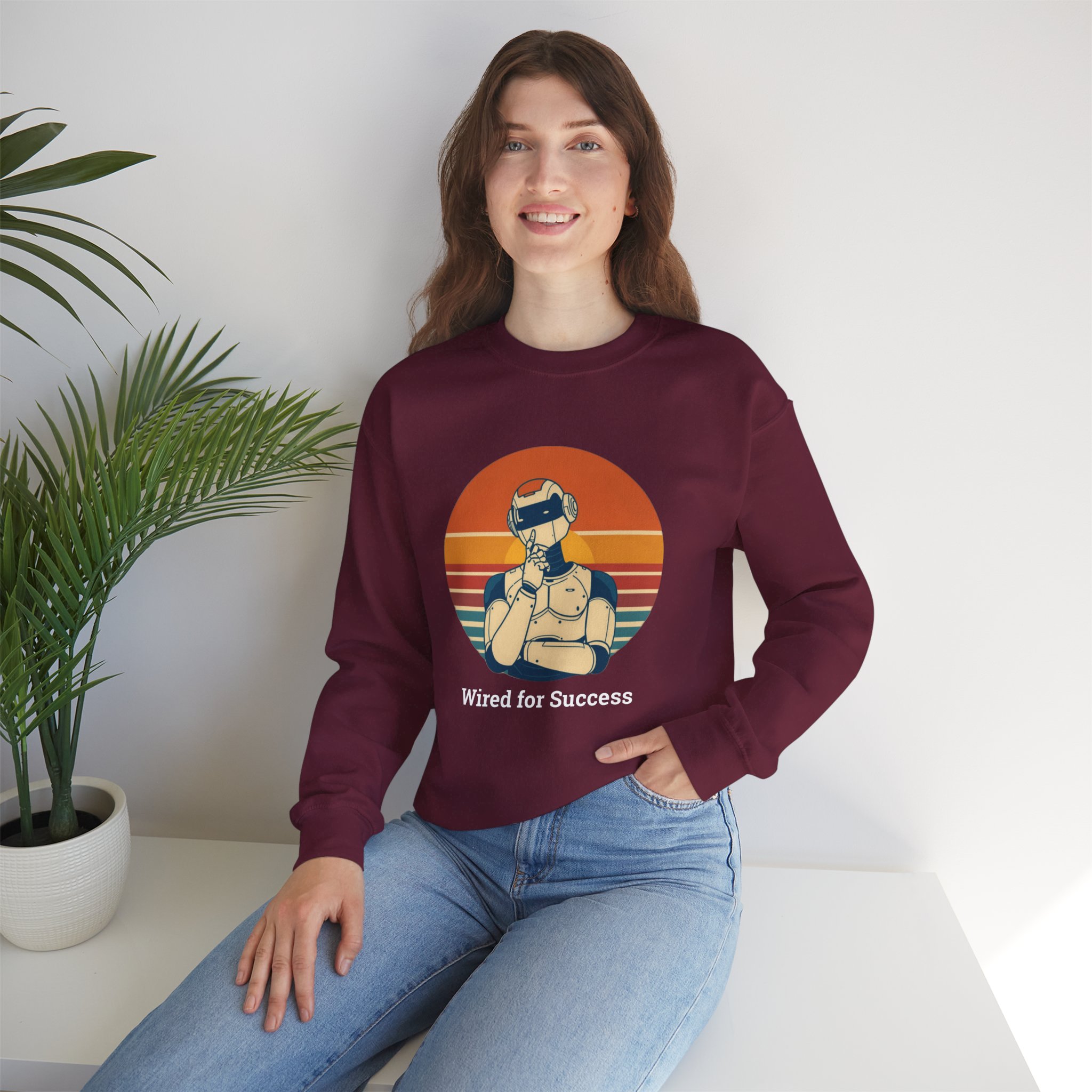 Wired for Success Retro Robot Thinker AI Tech Sweatshirt Gift - Image 4