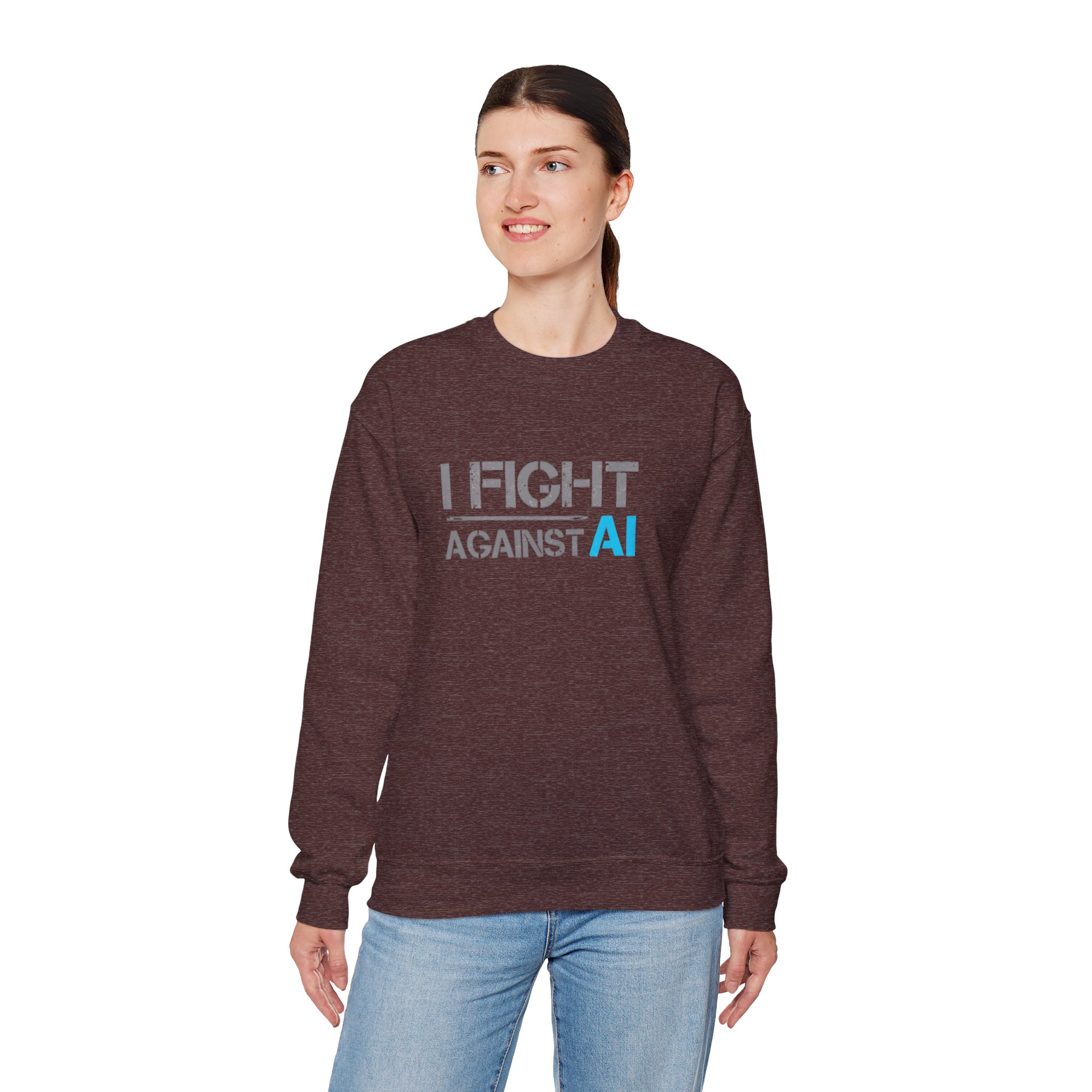 I Fight Against AI – Human Creativity Resistance Crewneck Sweatshirt - Image 14