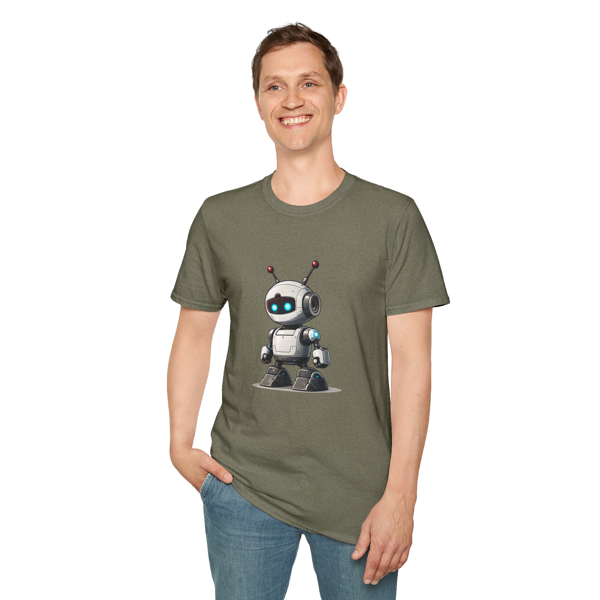 Cute Robot Glowing Eyes – Funny AI Tech Mascot Graphic T-Shirt - Image 72
