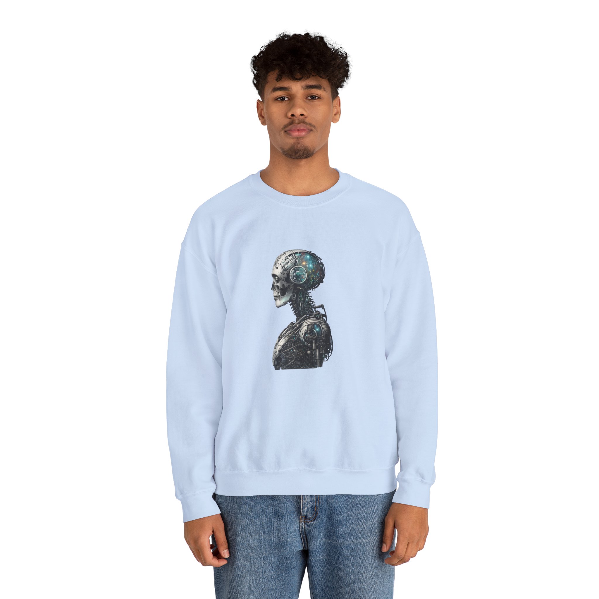 Cosmic Cyber Skull – Dark Cyberpunk Biomechanical Crewneck Sweatshirt - Image 68