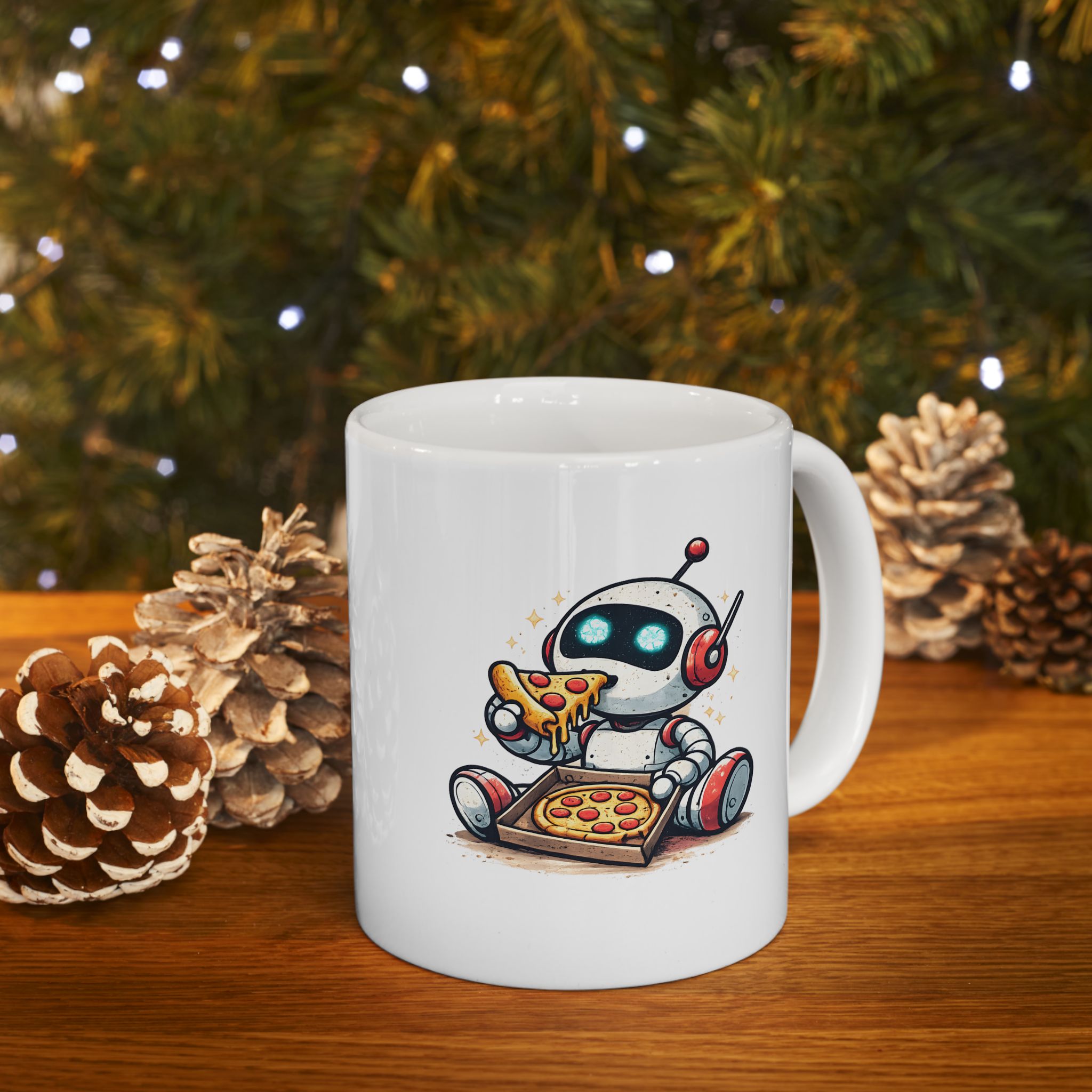 Cute Robot Eating Pizza — Funny AI Tech Lover's Coffee Mug (11oz, 15oz) - Image 8