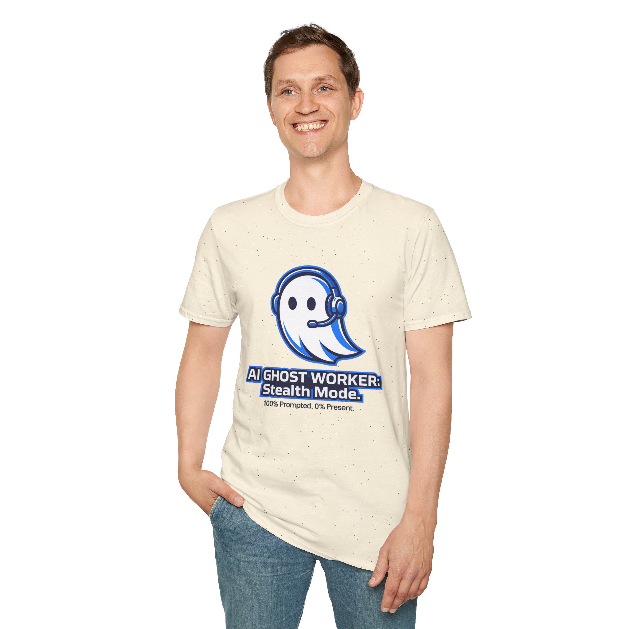 AI Ghost Worker Stealth Mode – 100% Prompted 0% Present Funny T-Shirt - Image 50