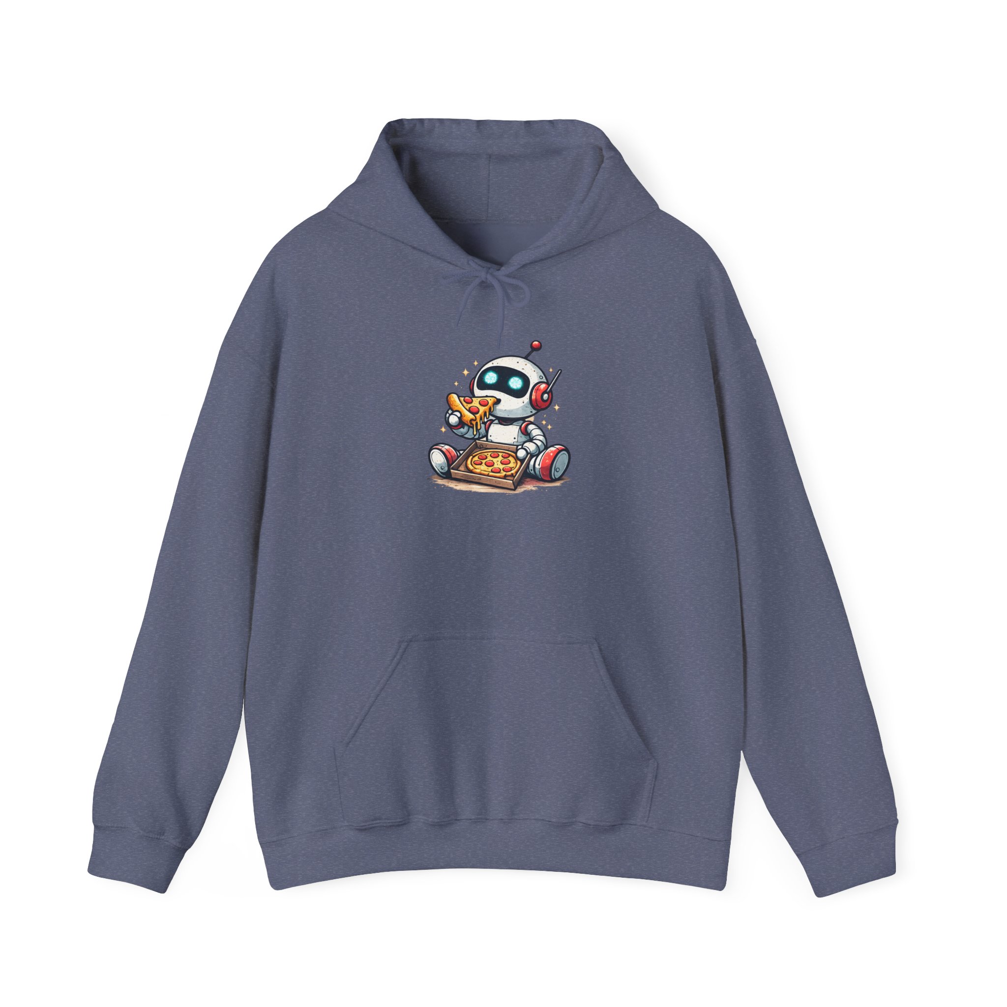 Robot Eating Pizza – Cute AI Tech Humor Graphic Pullover Hoodie - Image 121