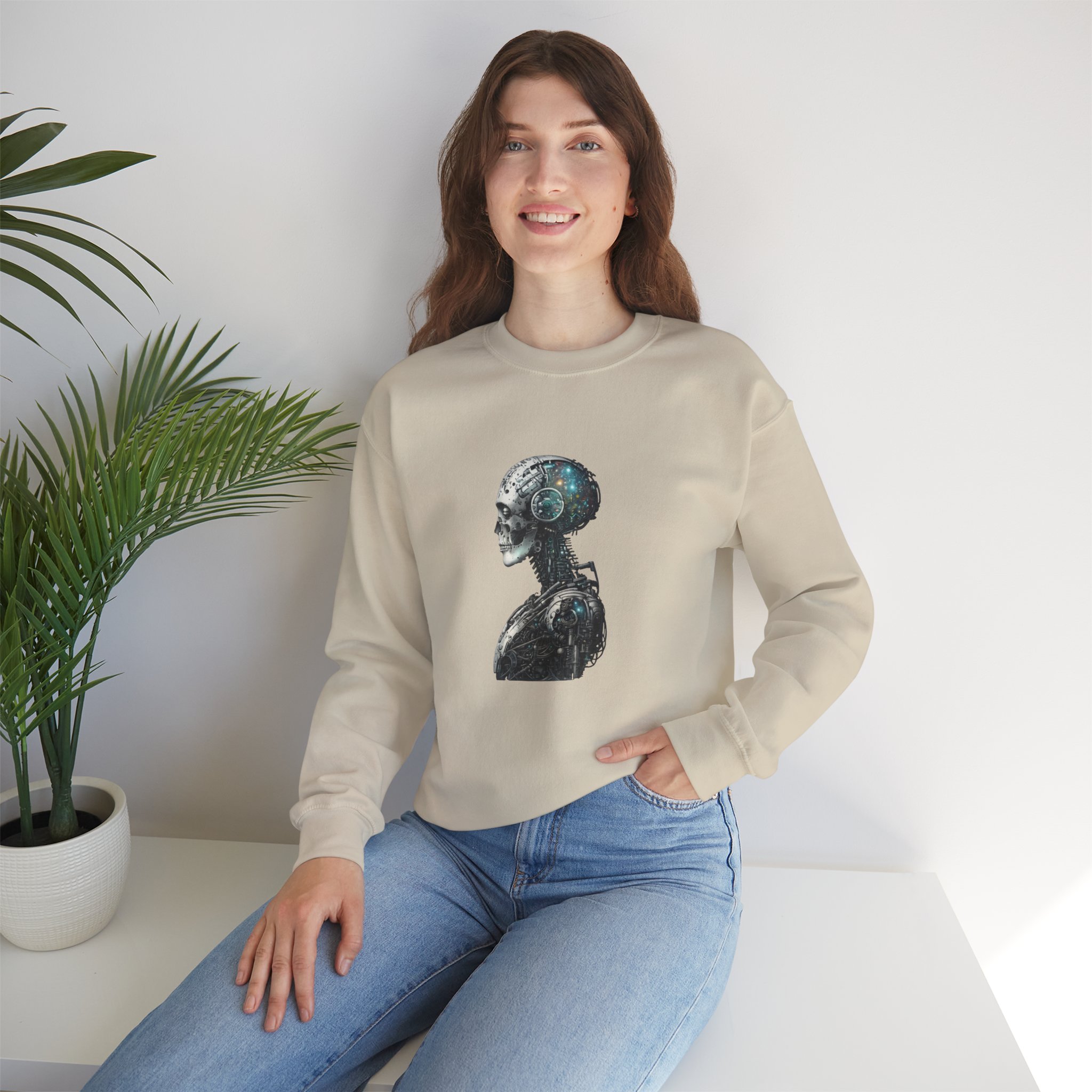 Cosmic Cyber Skull – Dark Cyberpunk Biomechanical Crewneck Sweatshirt - Image 35