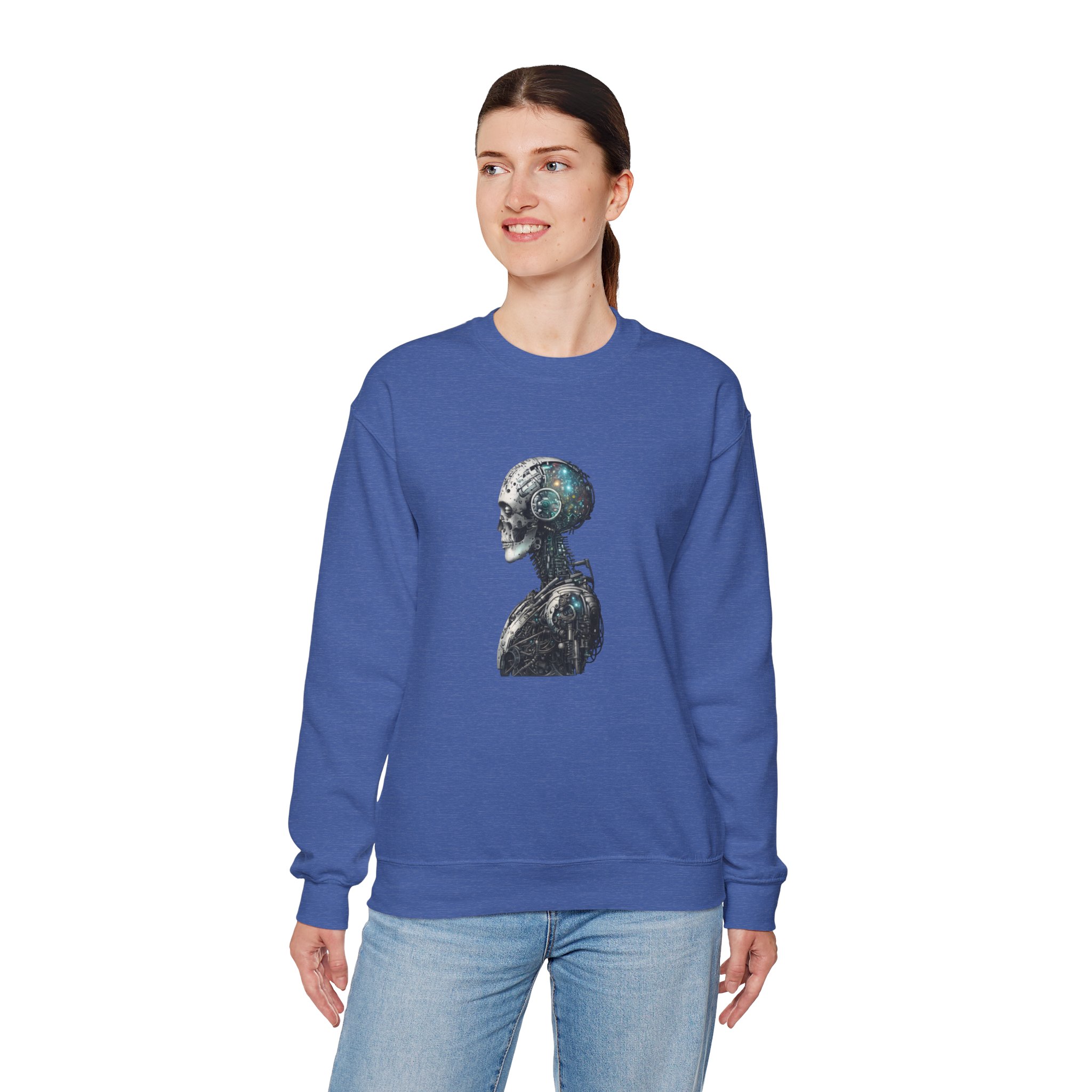Cosmic Cyber Skull – Dark Cyberpunk Biomechanical Crewneck Sweatshirt - Image 88