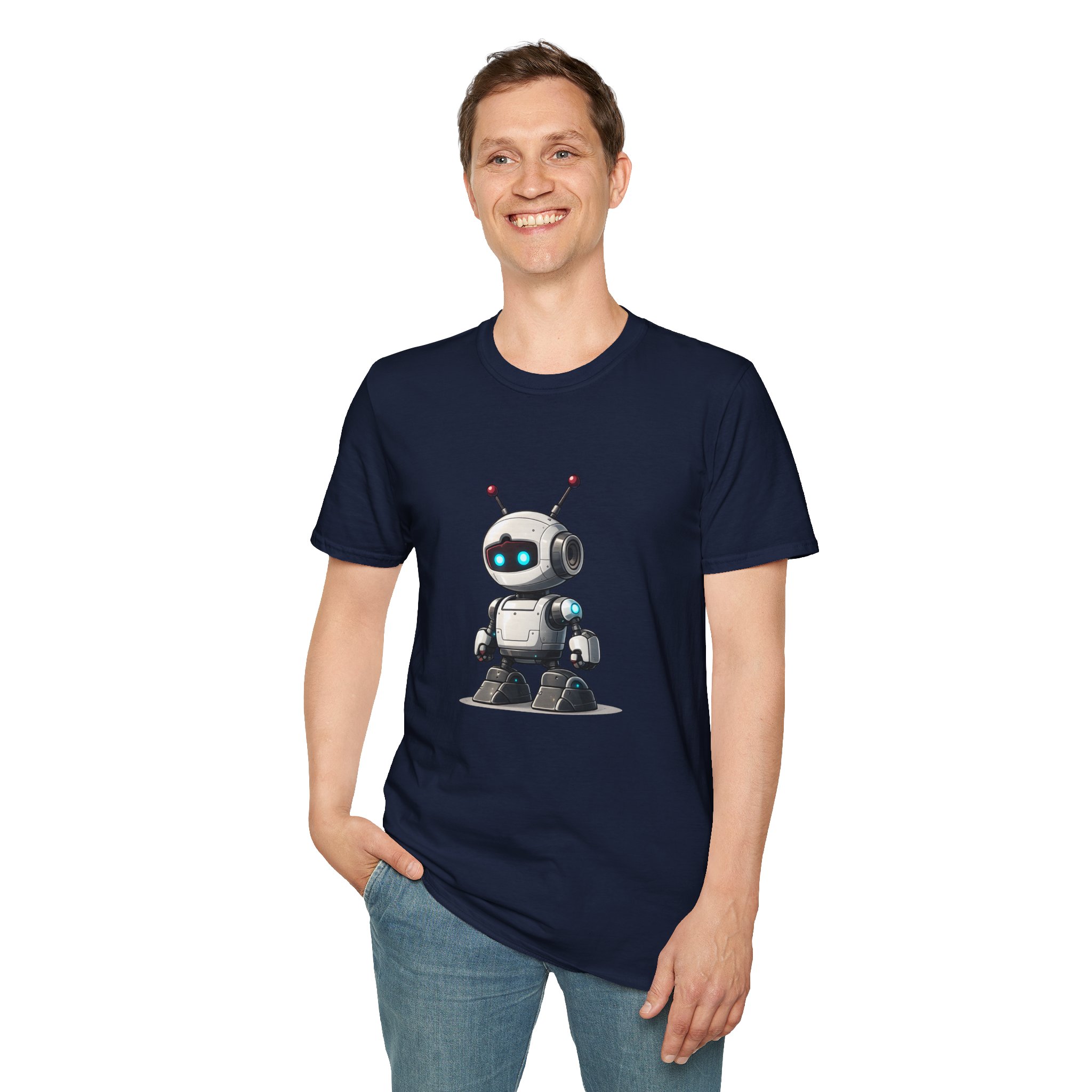 Cute Robot Glowing Eyes – Funny AI Tech Mascot Graphic T-Shirt - Image 127