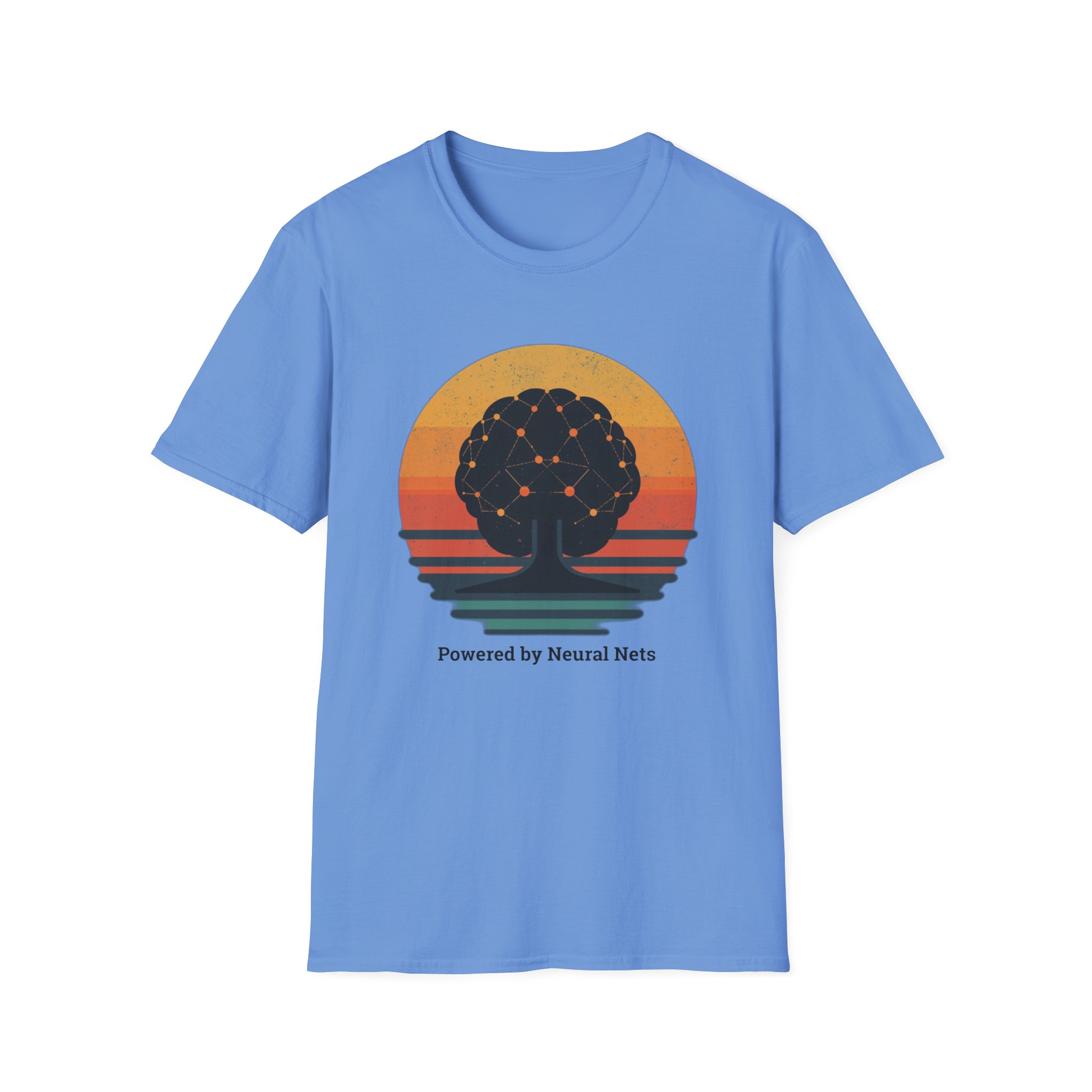 Powered by Neural Nets Retro Sunset Neural Network Tree AI T-Shirt - Image 100
