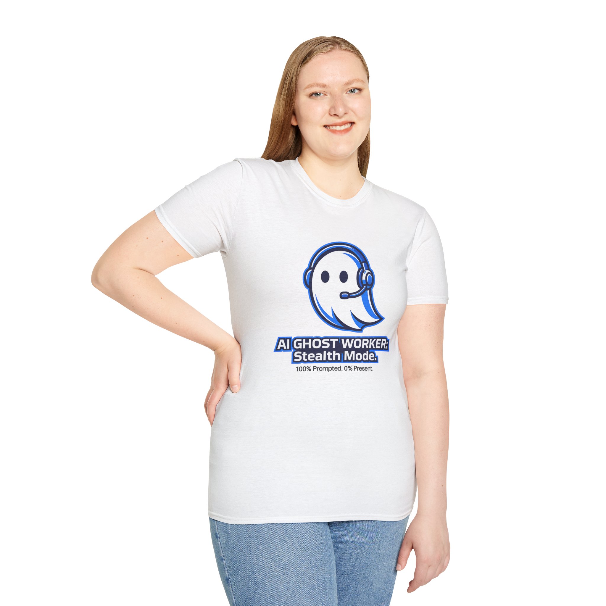 AI Ghost Worker Stealth Mode – 100% Prompted 0% Present Funny T-Shirt - Image 12