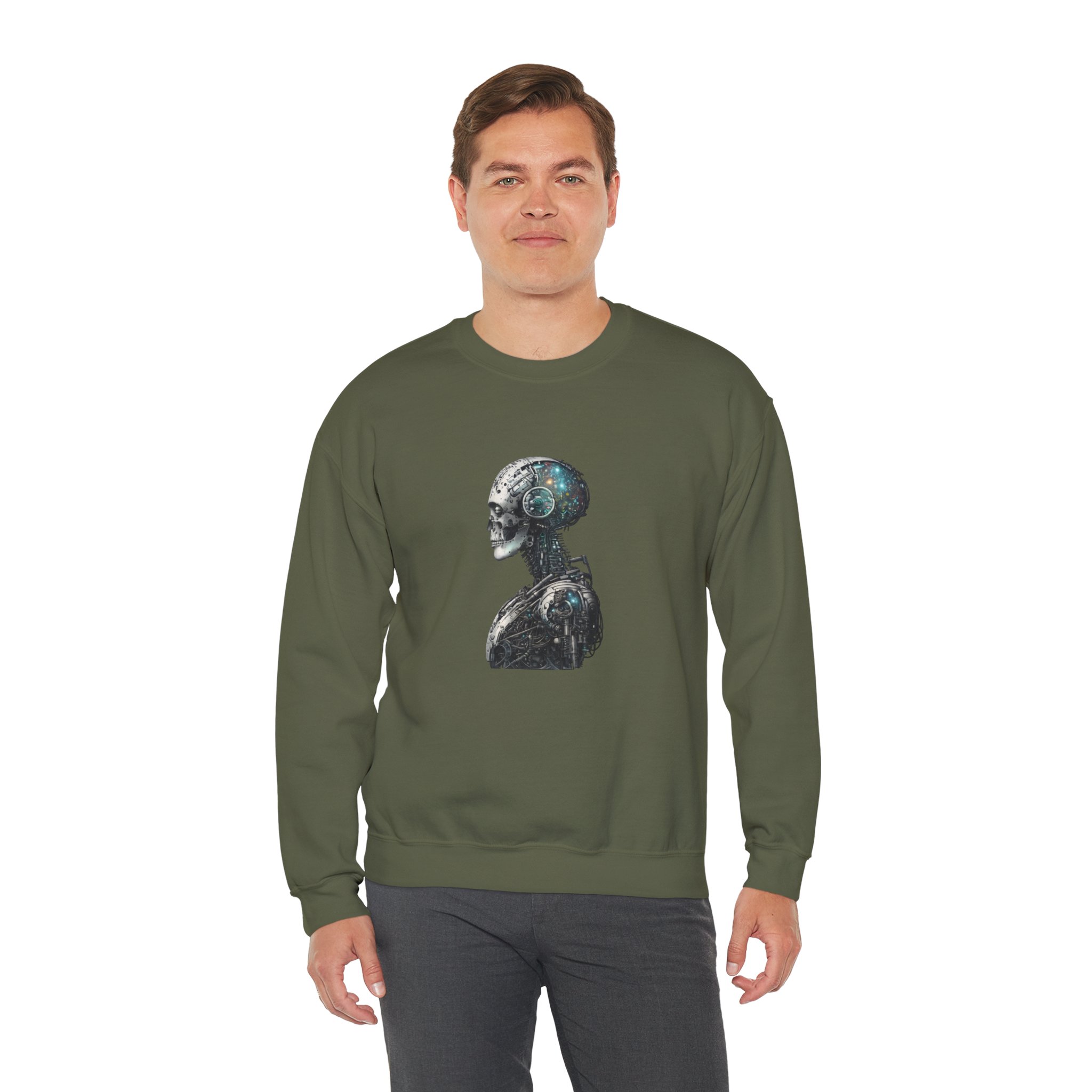 Cosmic Cyber Skull – Dark Cyberpunk Biomechanical Crewneck Sweatshirt - Image 51