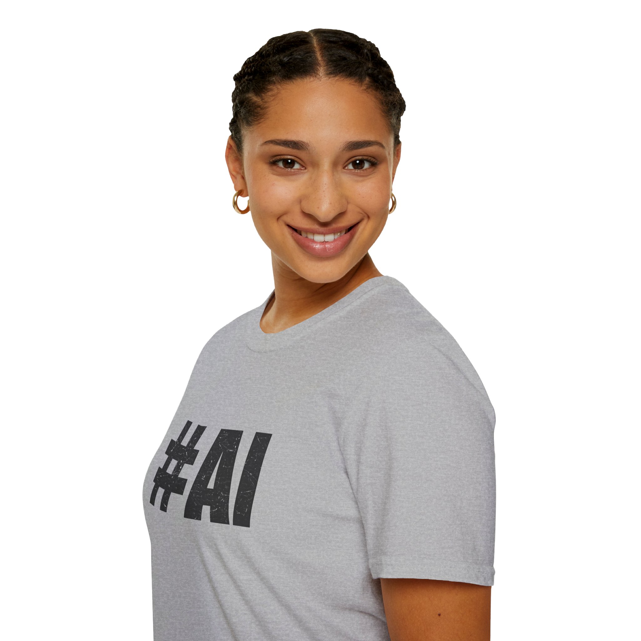 #AI Distressed Dark Minimalist Artificial Intelligence Graphic T-Shirt - Image 7