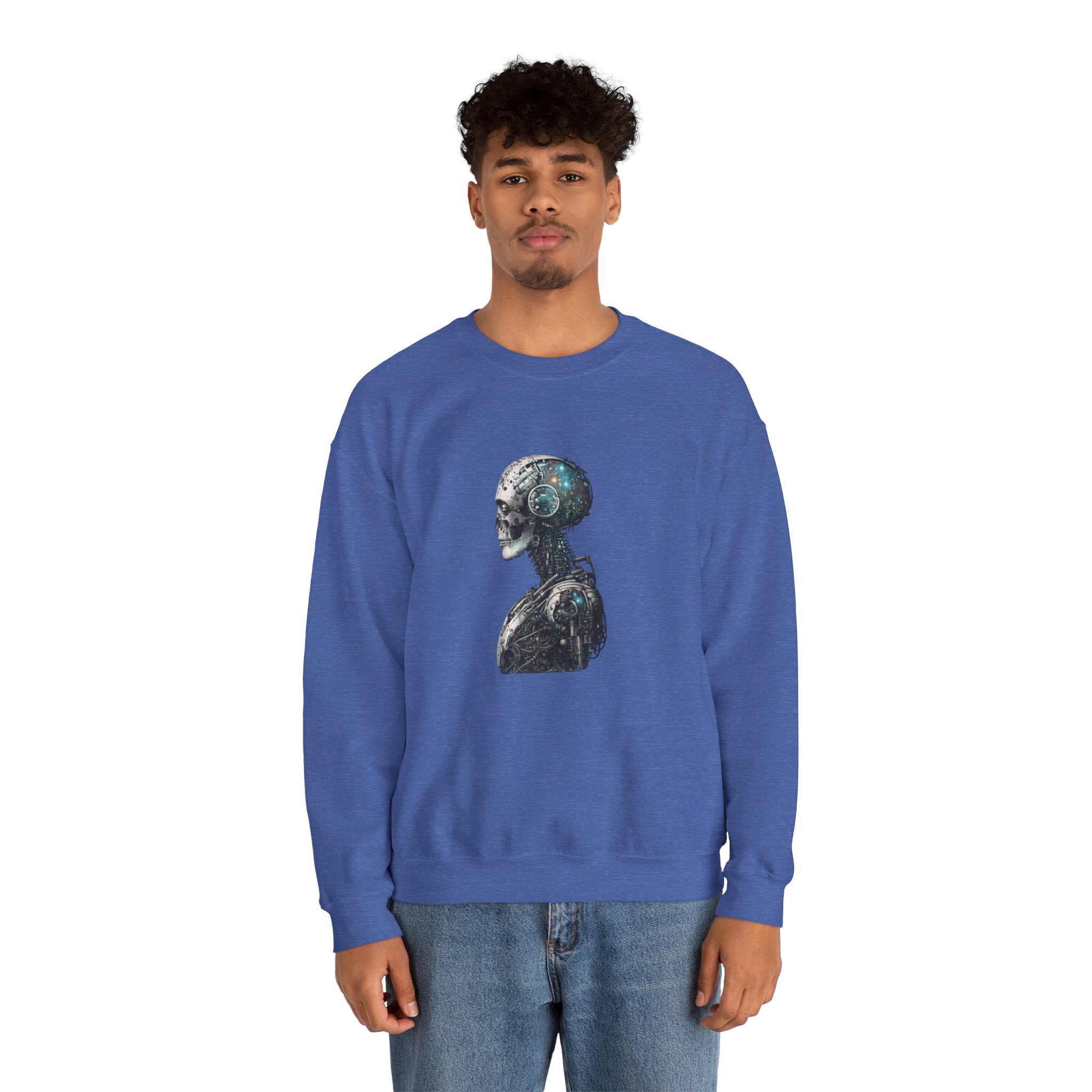 Cosmic Cyber Skull – Dark Cyberpunk Biomechanical Crewneck Sweatshirt - Image 86