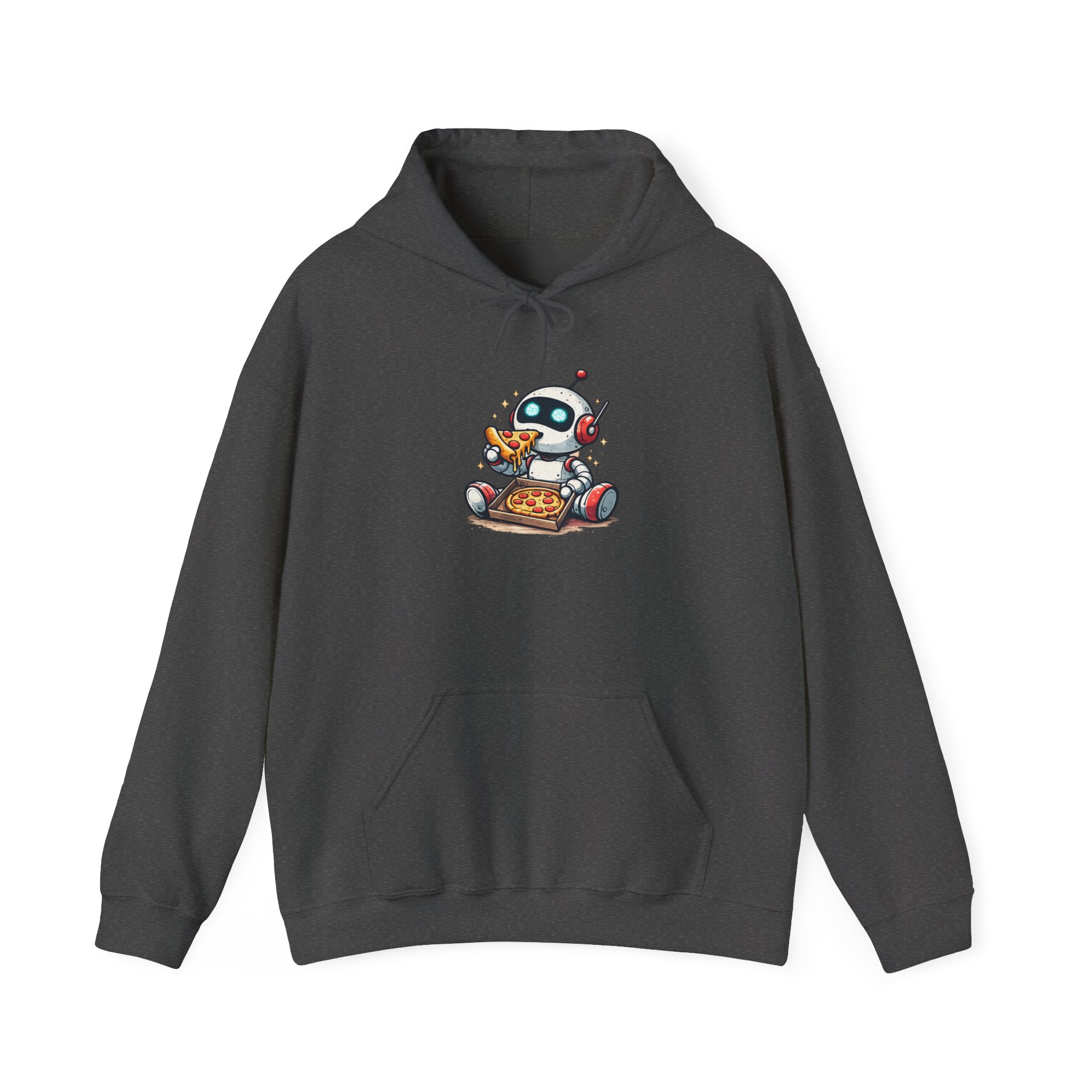 Robot Eating Pizza – Cute AI Tech Humor Graphic Pullover Hoodie - Image 85