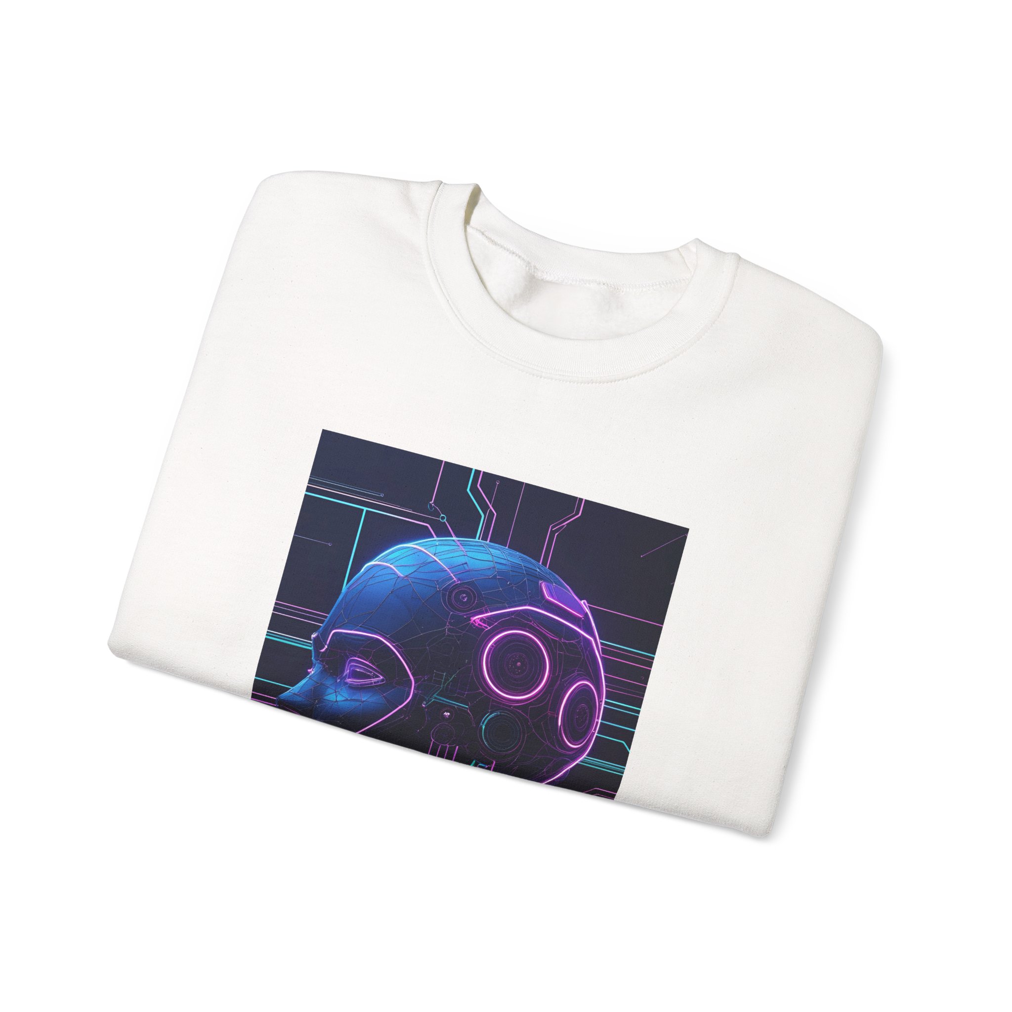 Cyberpunk AI Wireframe Neon Circuit Dark Sci-Fi Crewneck Sweatshirt - Image 10