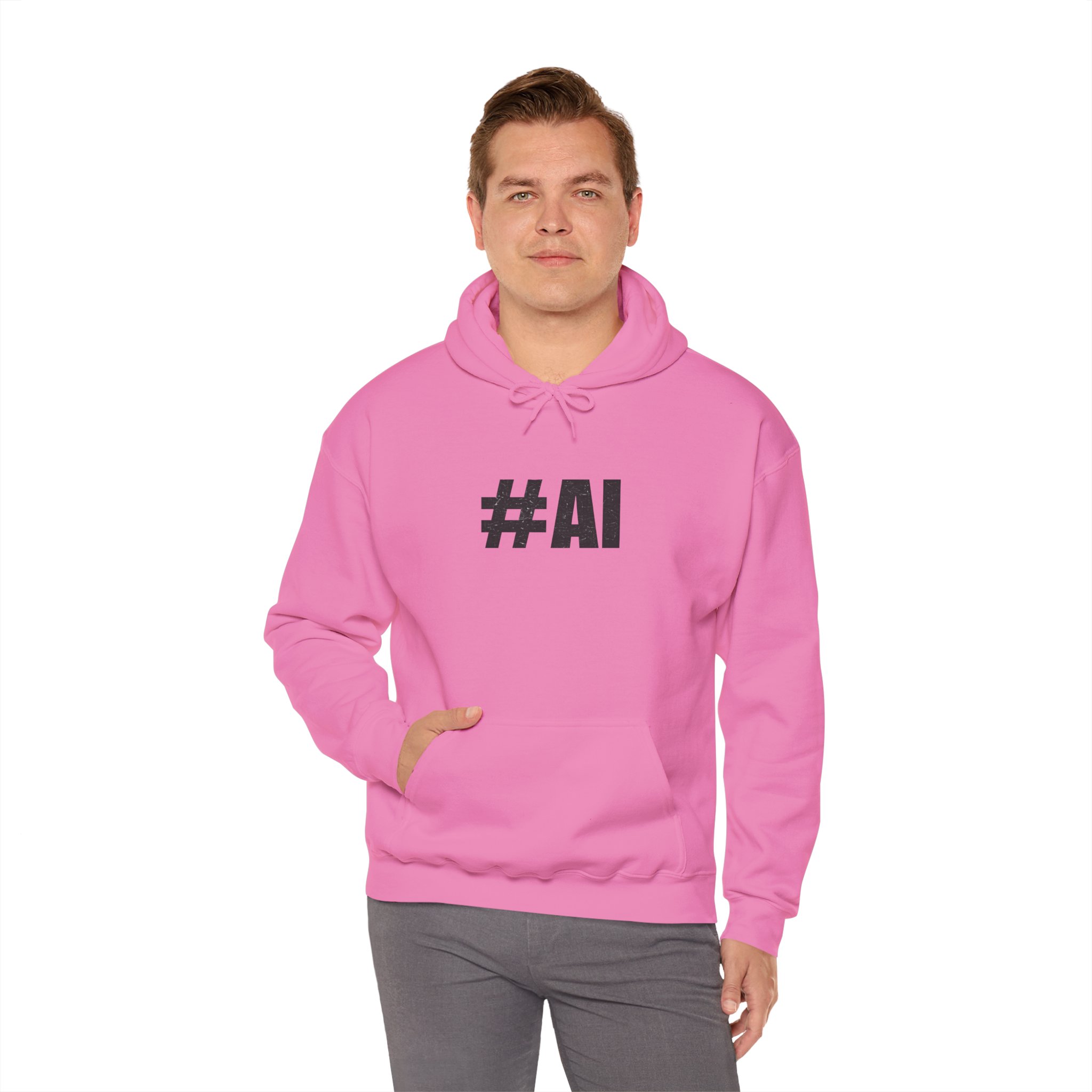 #AI Distressed Dark Minimalist Artificial Intelligence Pullover Hoodie - Image 117