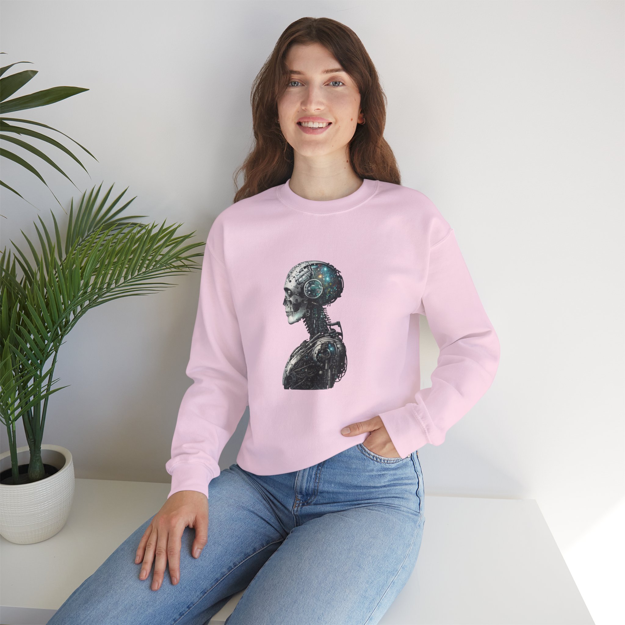 Cosmic Cyber Skull – Dark Cyberpunk Biomechanical Crewneck Sweatshirt - Image 125