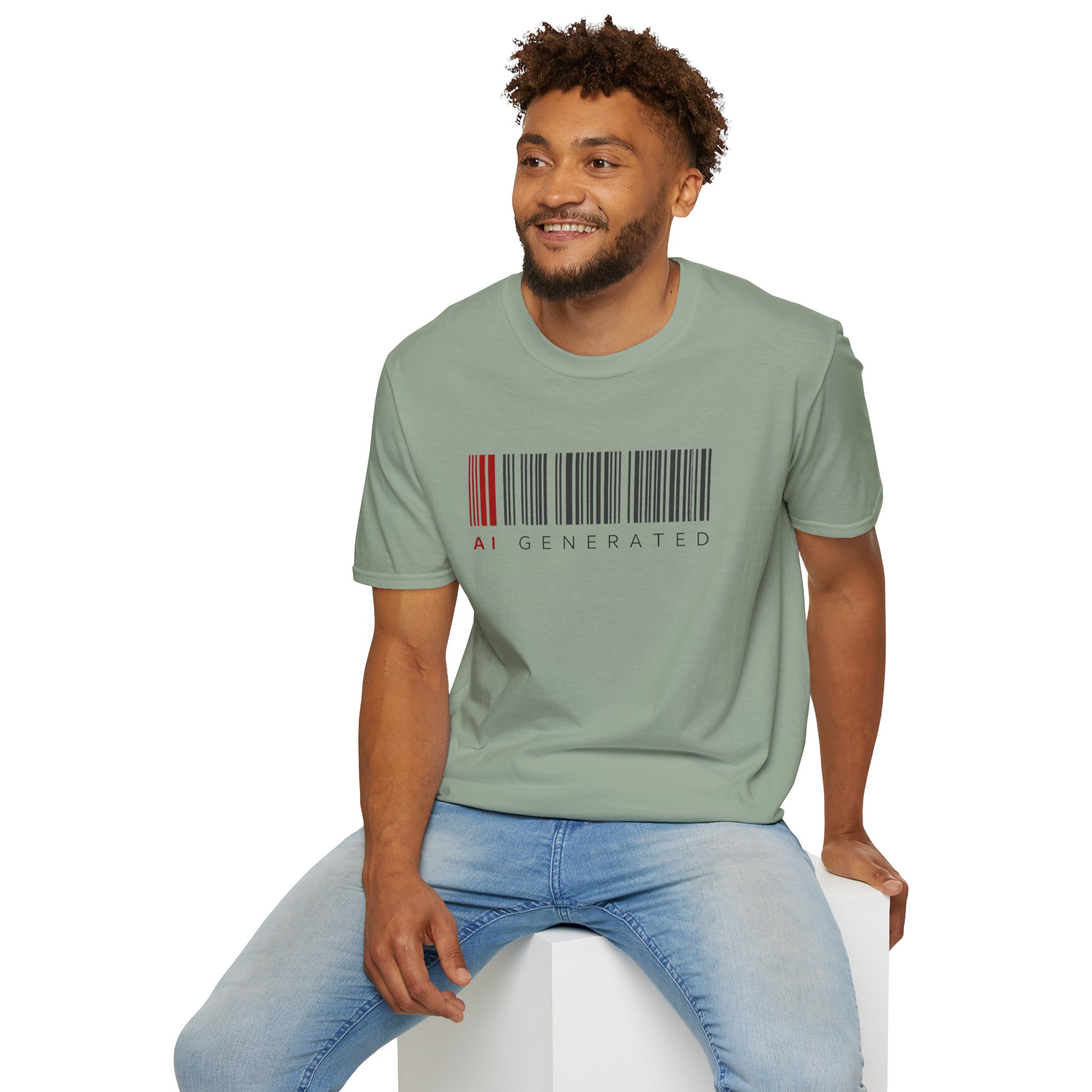 AI Generated Barcode Dark Minimalist Generative Art Graphic T-Shirt - Image 175