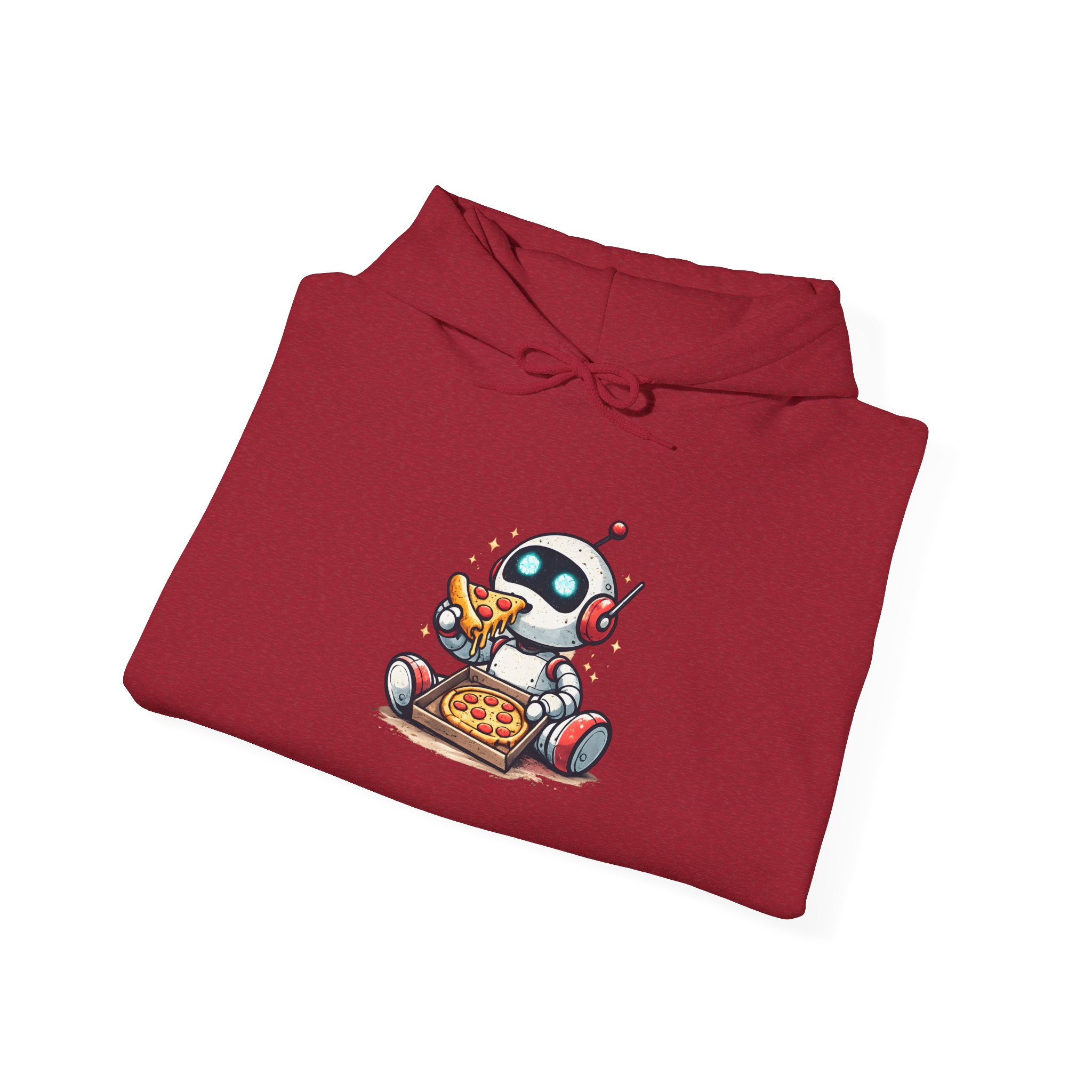 Robot Eating Pizza – Cute AI Tech Humor Graphic Pullover Hoodie - Image 160