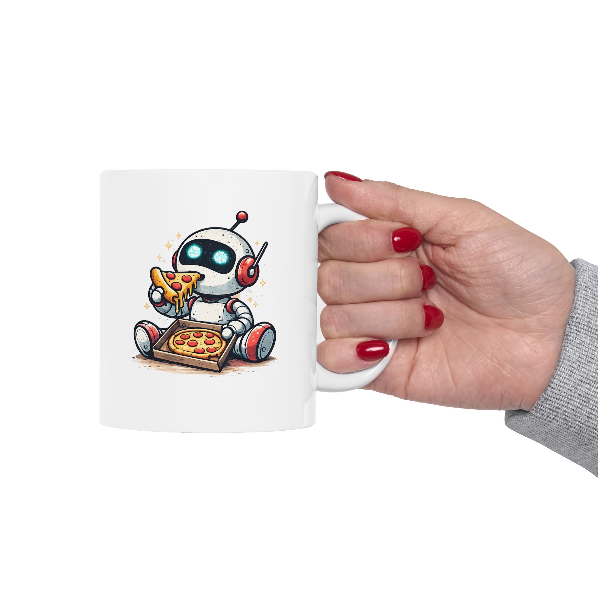 Cute Robot Eating Pizza — Funny AI Tech Lover's Coffee Mug (11oz, 15oz) - Image 9