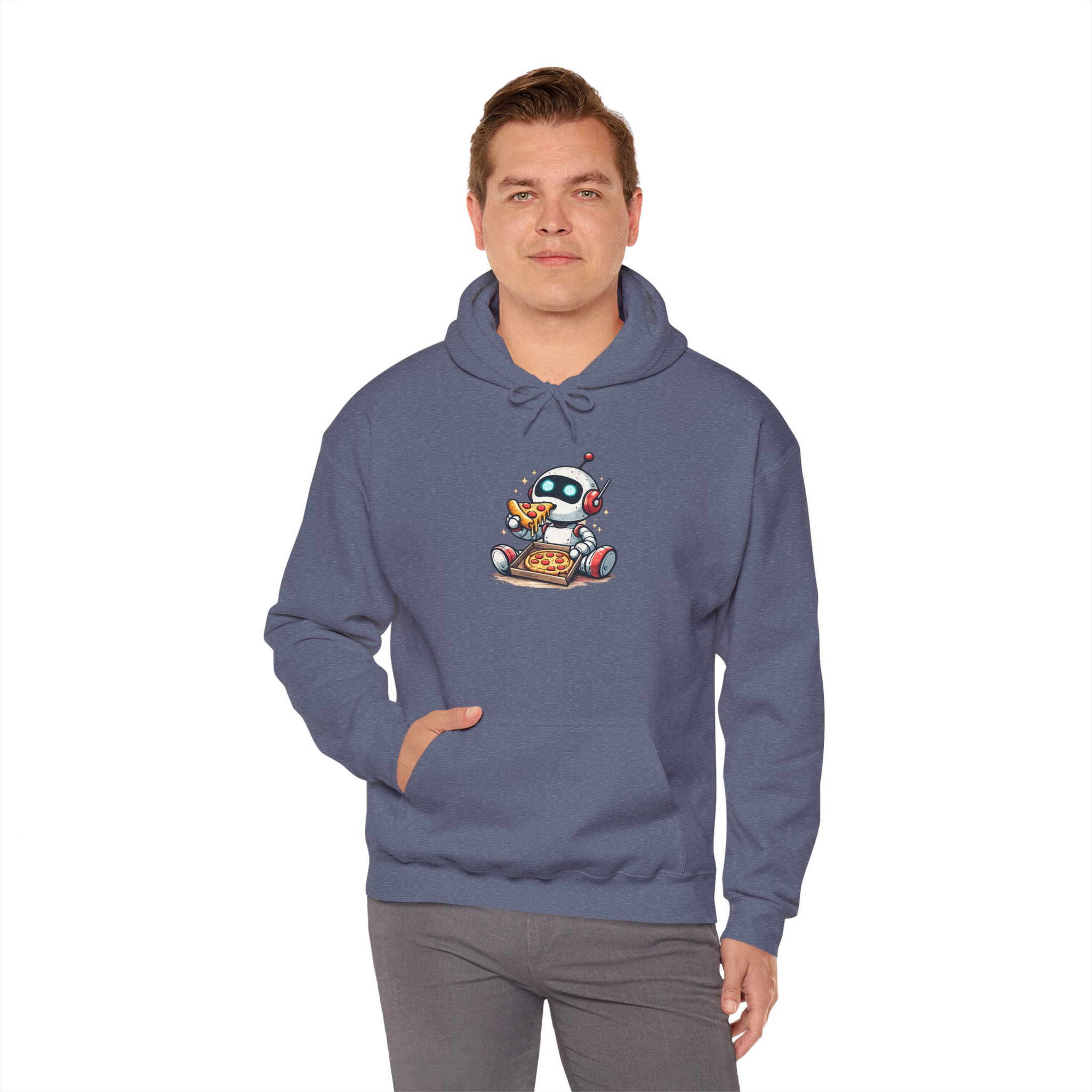 Robot Eating Pizza – Cute AI Tech Humor Graphic Pullover Hoodie - Image 129