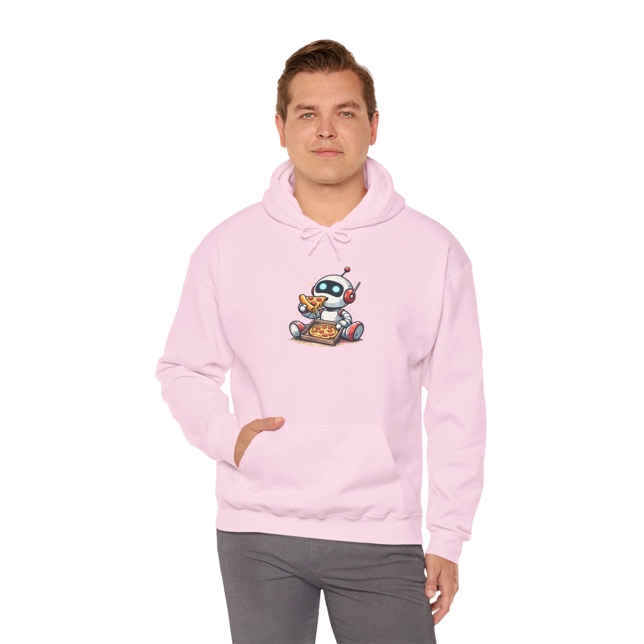 Robot Eating Pizza – Cute AI Tech Humor Graphic Pullover Hoodie - Image 153