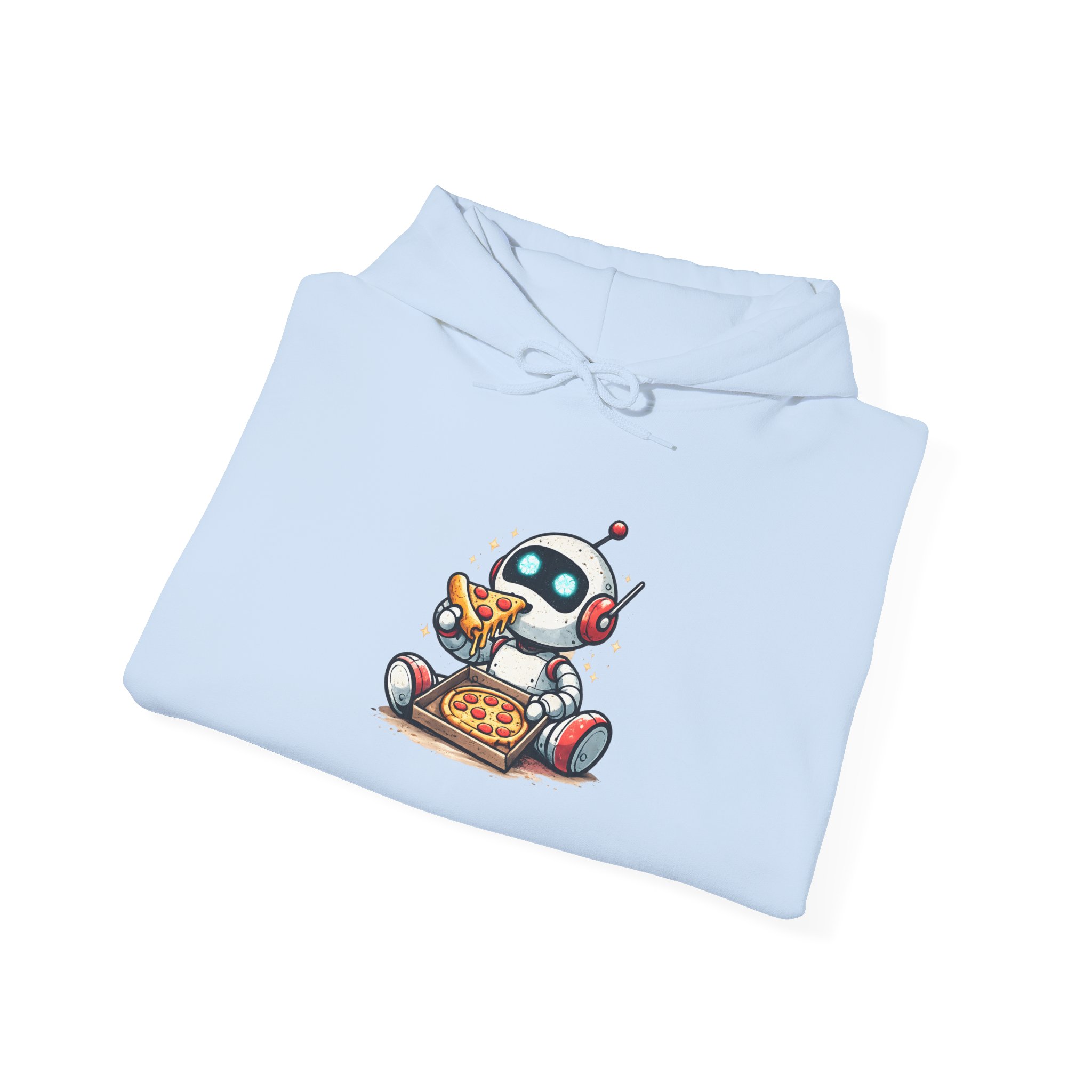 Robot Eating Pizza – Cute AI Tech Humor Graphic Pullover Hoodie - Image 5