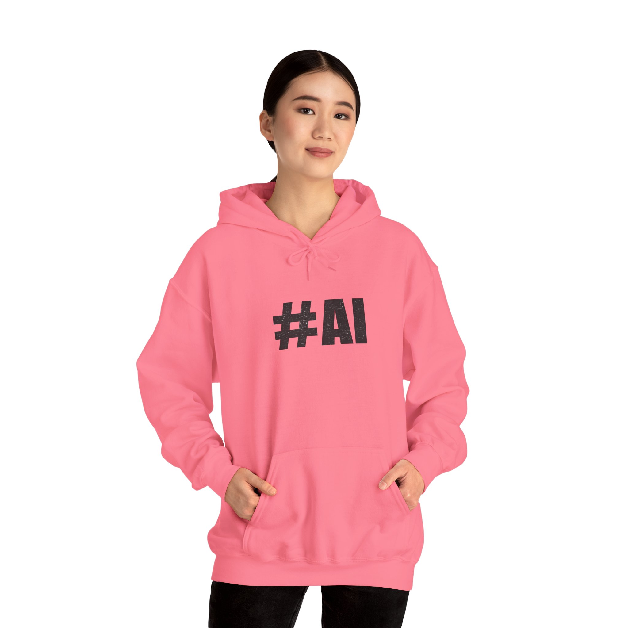 #AI Distressed Dark Minimalist Artificial Intelligence Pullover Hoodie - Image 126