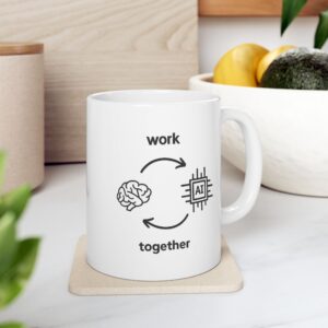 Human Brain & AI Chip Work Together — Minimalist Tech Coffee Mug (11oz & 15oz)
