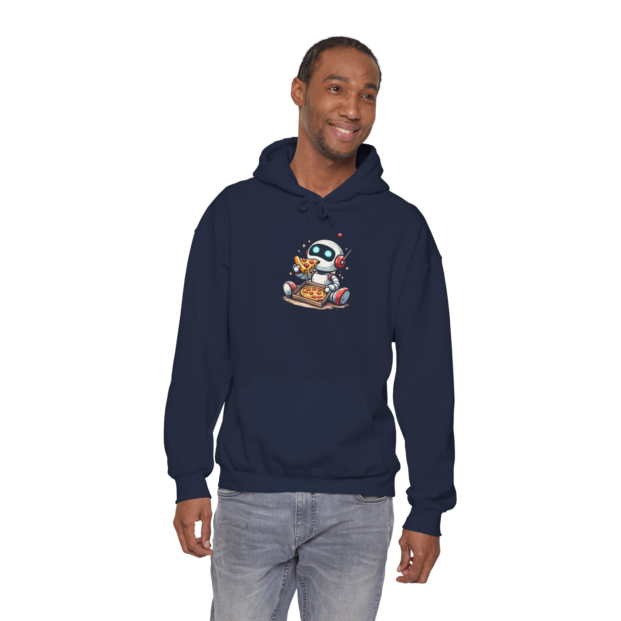 Robot Eating Pizza – Cute AI Tech Humor Graphic Pullover Hoodie - Image 118