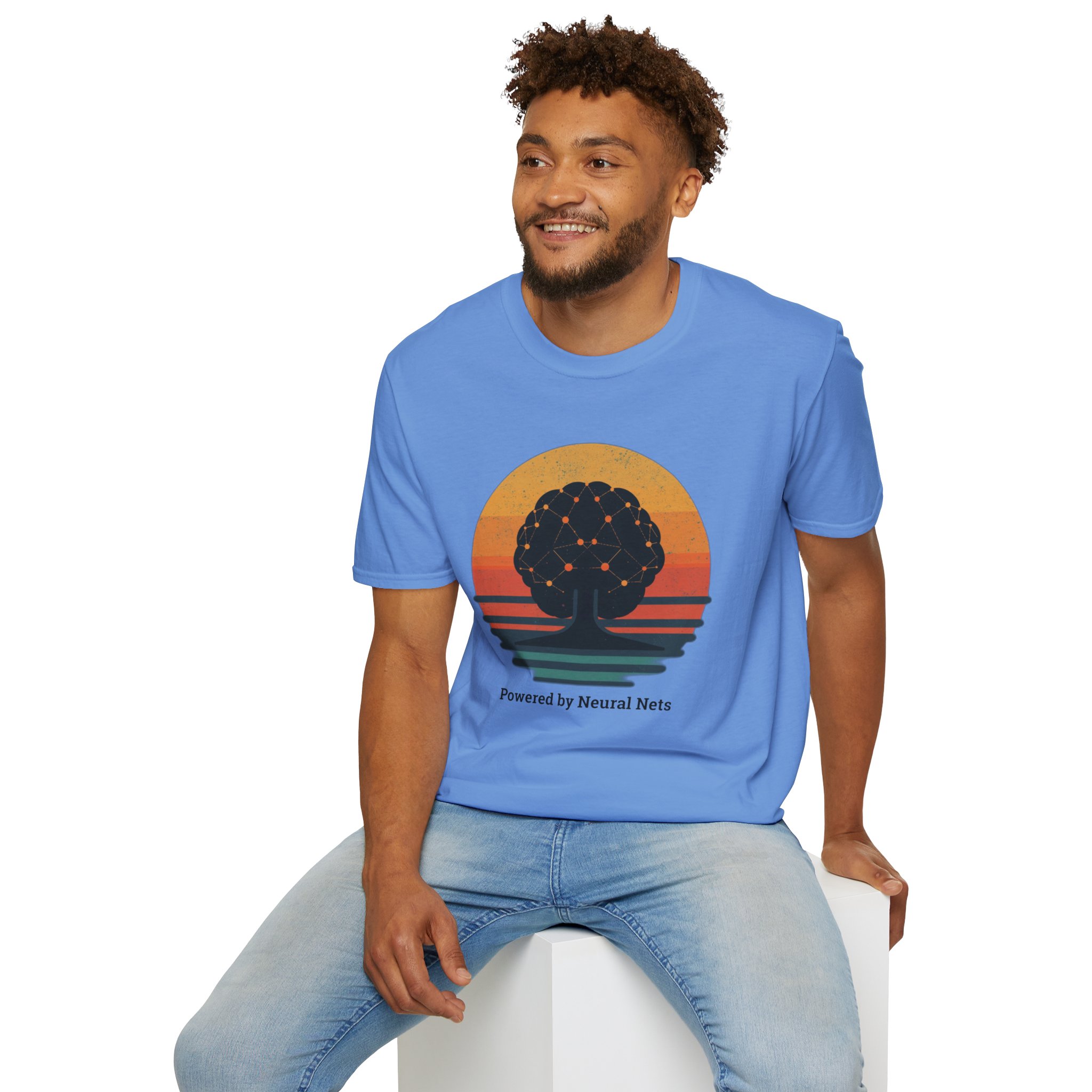 Powered by Neural Nets Retro Sunset Neural Network Tree AI T-Shirt - Image 107