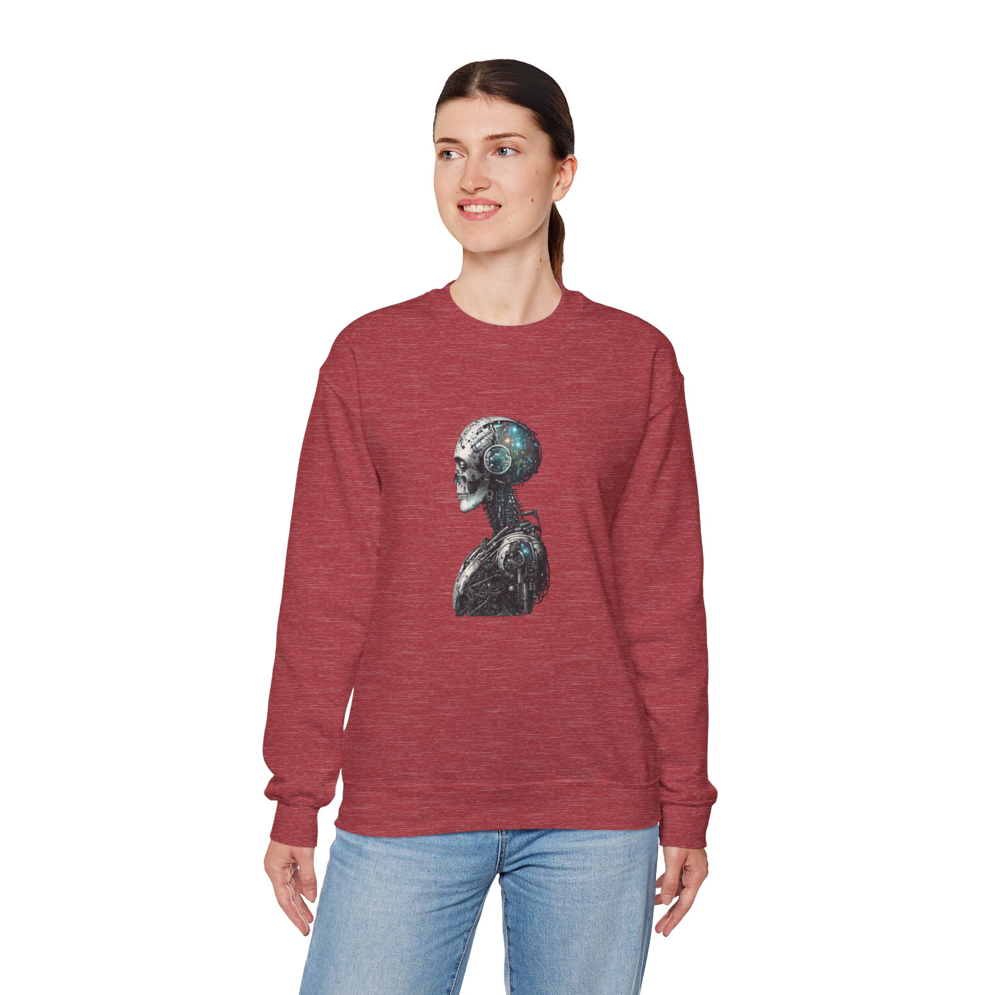 Cosmic Cyber Skull – Dark Cyberpunk Biomechanical Crewneck Sweatshirt - Image 133