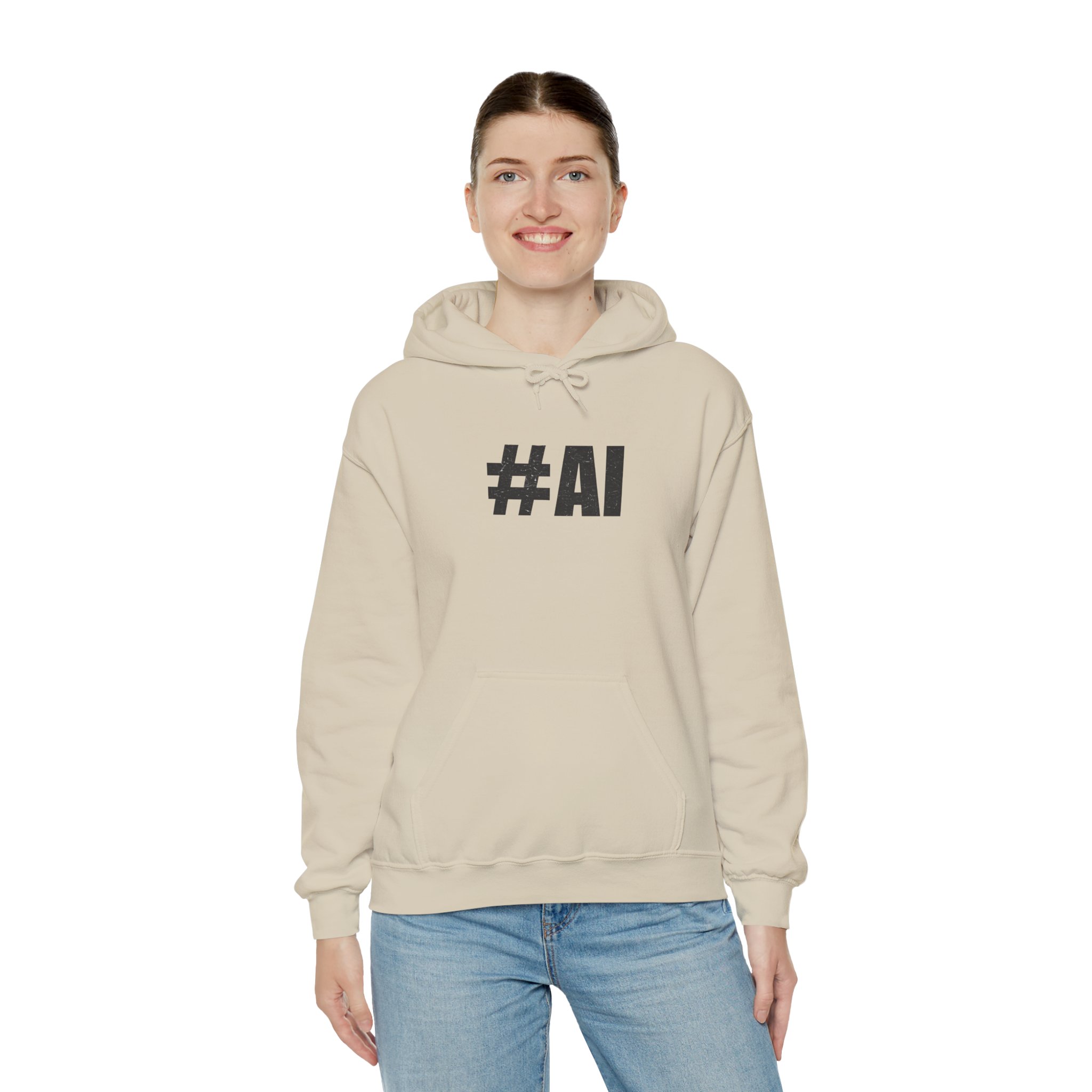 #AI Distressed Dark Minimalist Artificial Intelligence Pullover Hoodie - Image 44