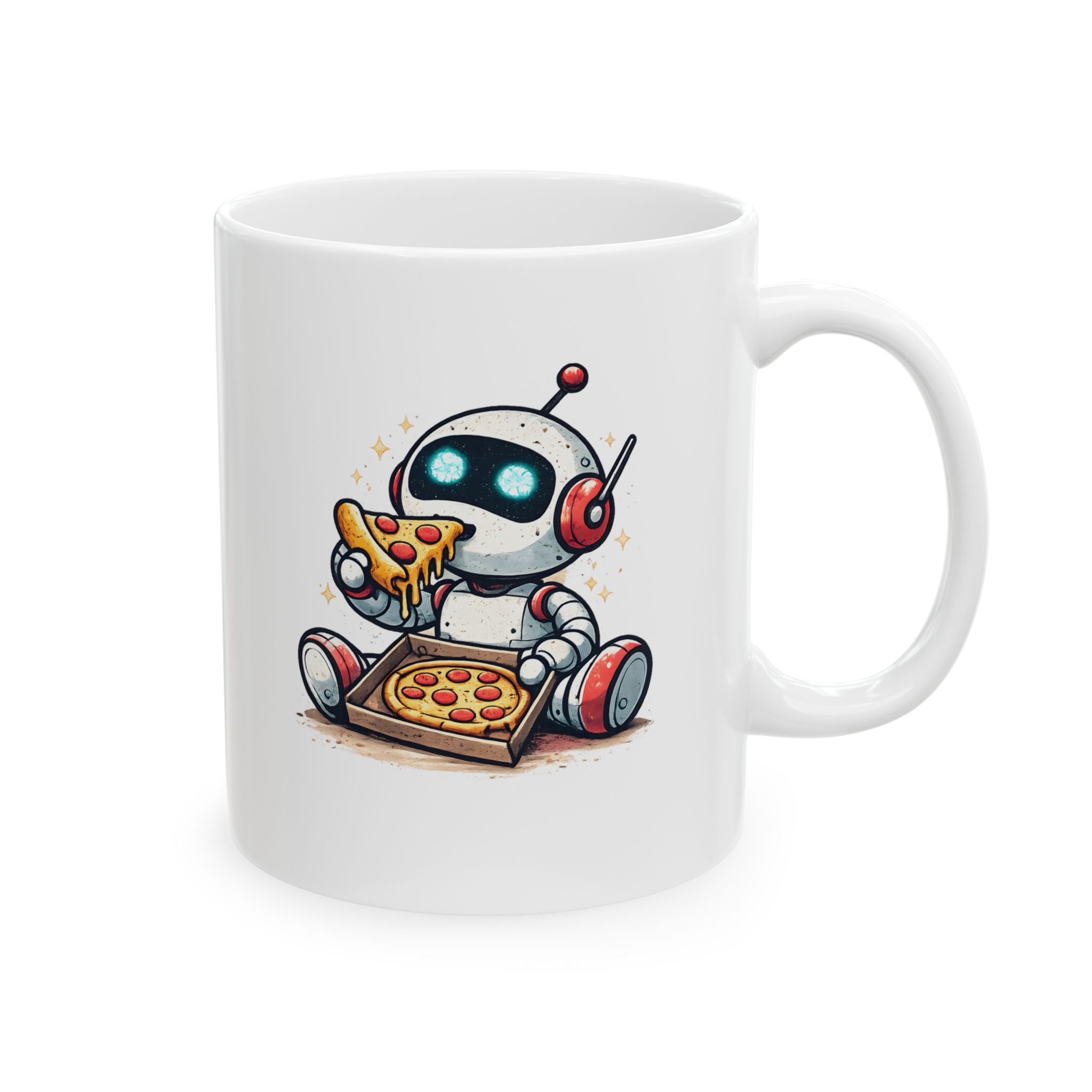 Cute Robot Eating Pizza — Funny AI Tech Lover's Coffee Mug (11oz, 15oz) - Image 2