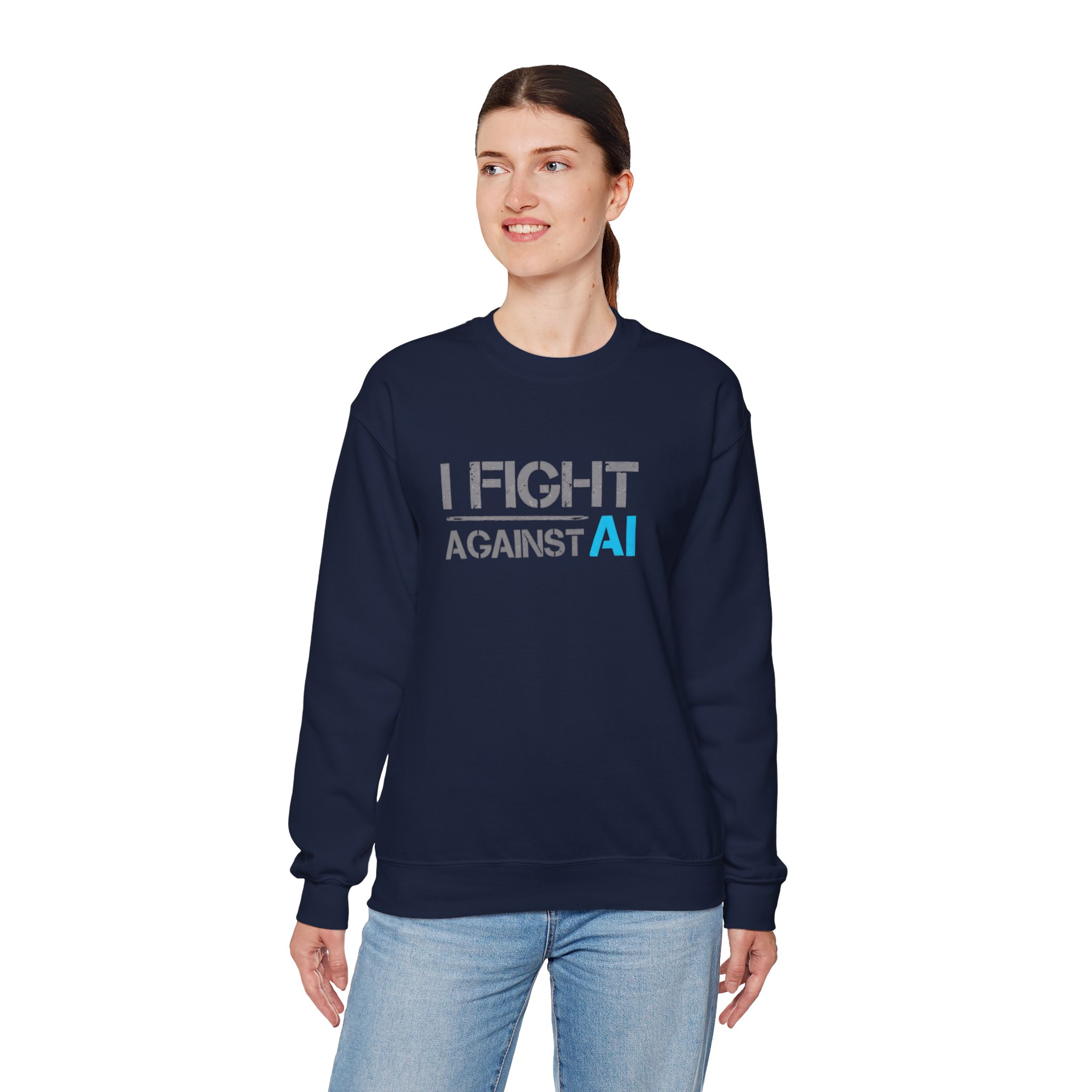 I Fight Against AI – Human Creativity Resistance Crewneck Sweatshirt - Image 70