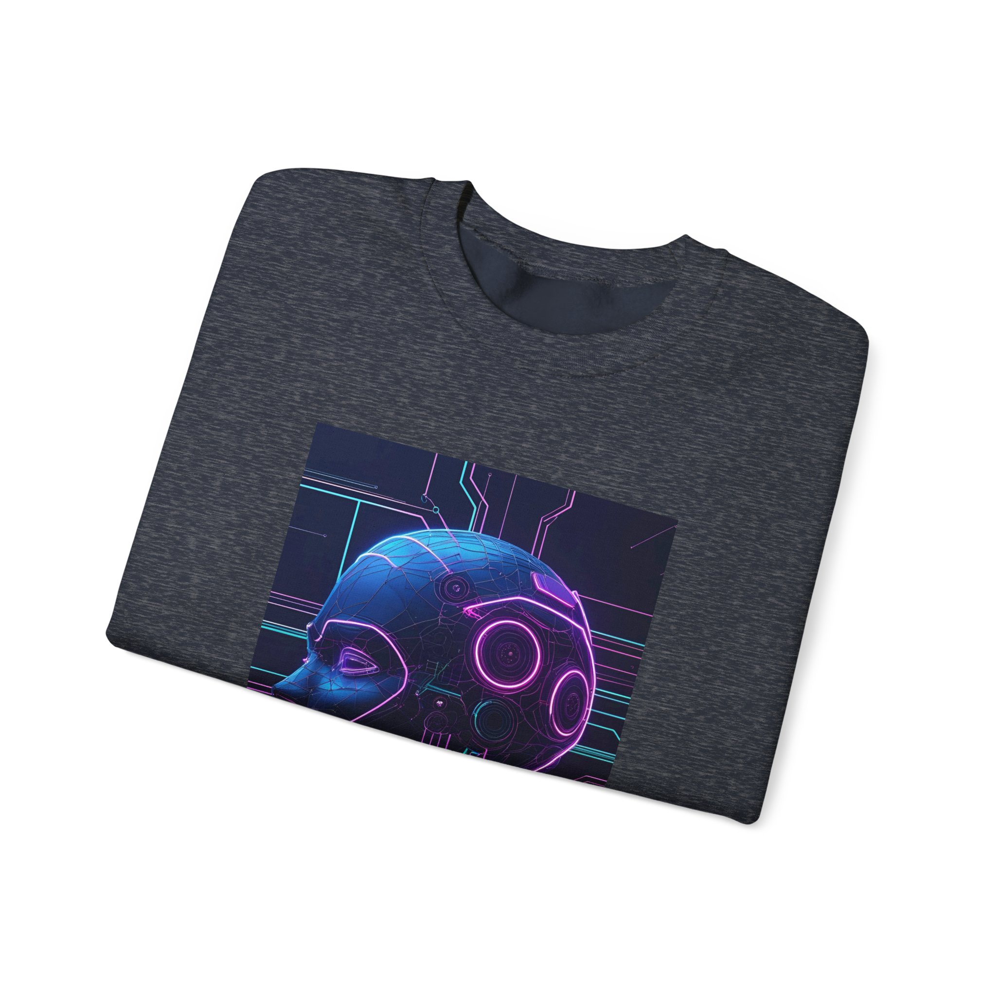 Cyberpunk AI Wireframe Neon Circuit Dark Sci-Fi Crewneck Sweatshirt - Image 38