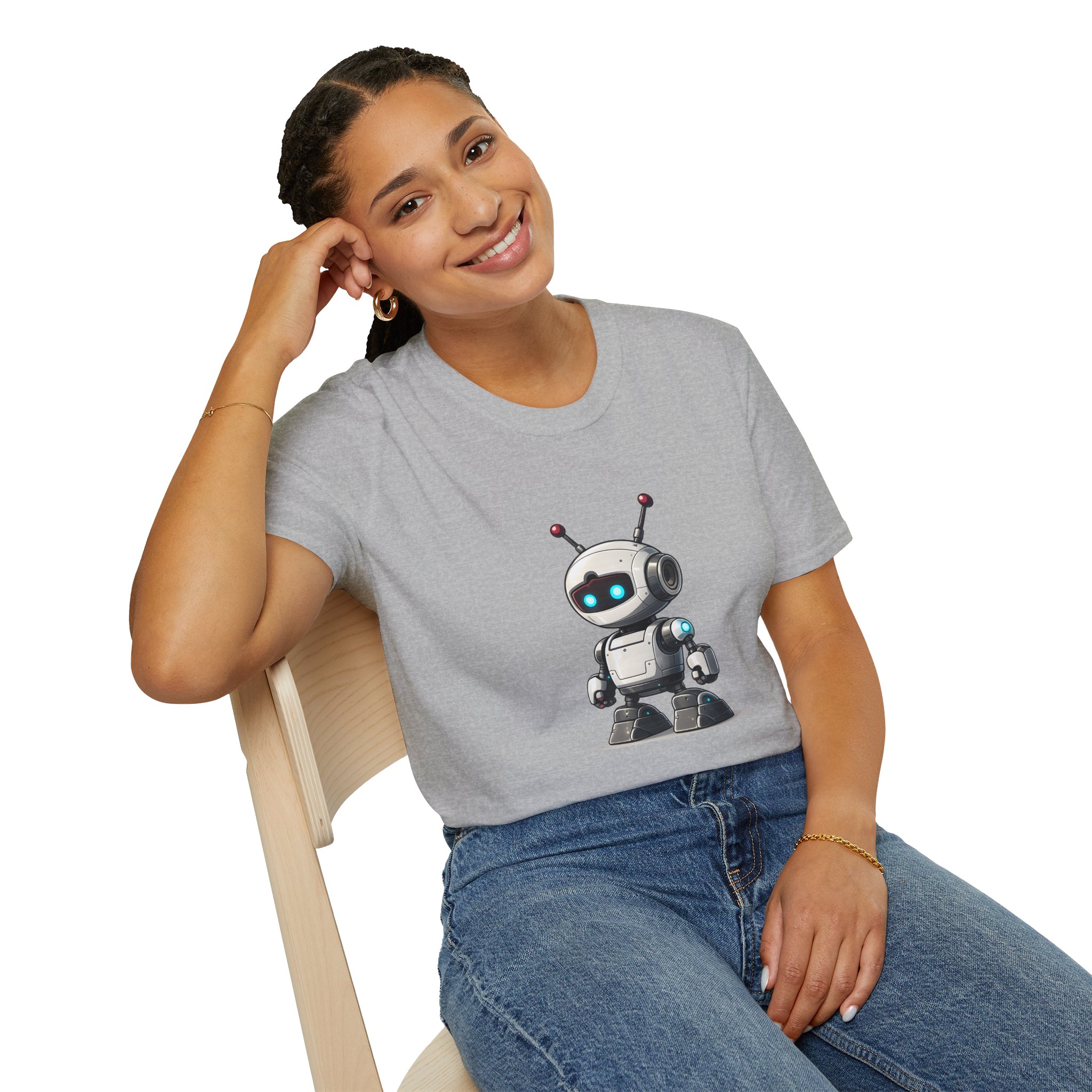 Cute Robot Glowing Eyes – Funny AI Tech Mascot Graphic T-Shirt - Image 9