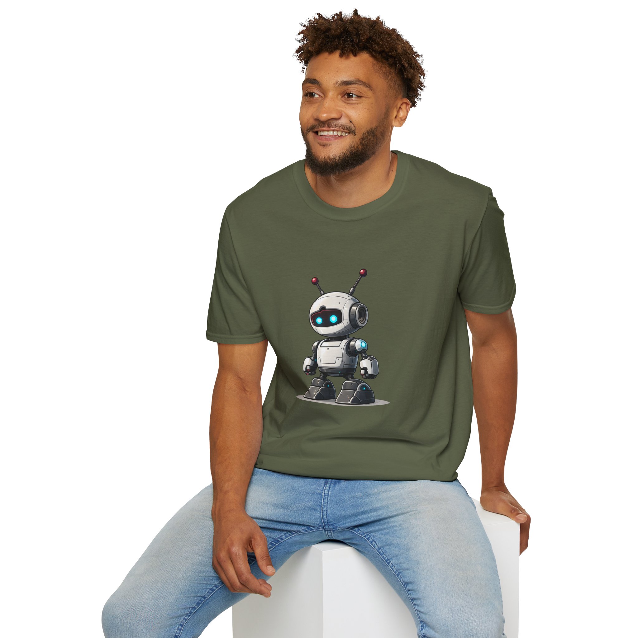 Cute Robot Glowing Eyes – Funny AI Tech Mascot Graphic T-Shirt - Image 87