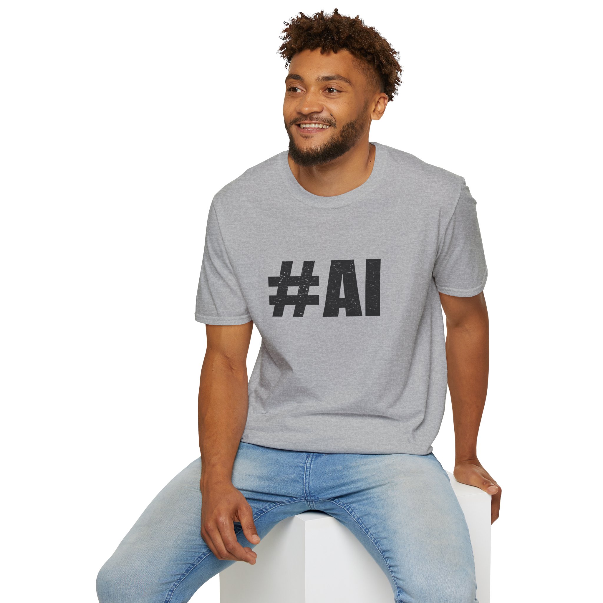 #AI Distressed Dark Minimalist Artificial Intelligence Graphic T-Shirt - Image 10