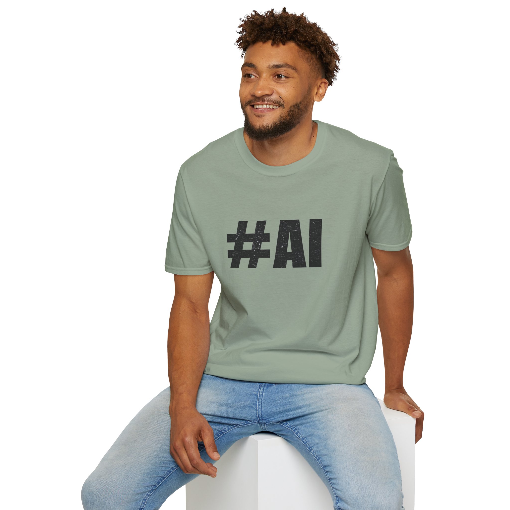 #AI Distressed Dark Minimalist Artificial Intelligence Graphic T-Shirt - Image 76