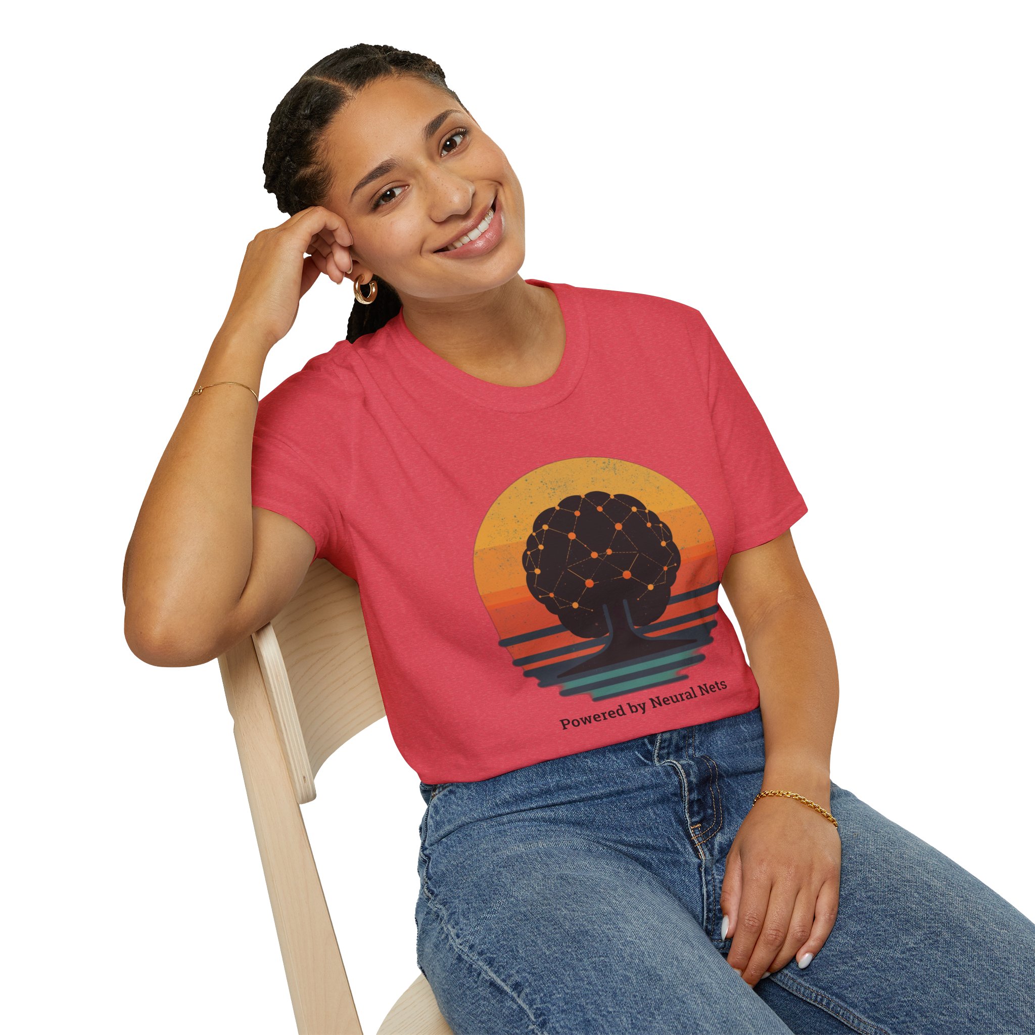 Powered by Neural Nets Retro Sunset Neural Network Tree AI T-Shirt - Image 141