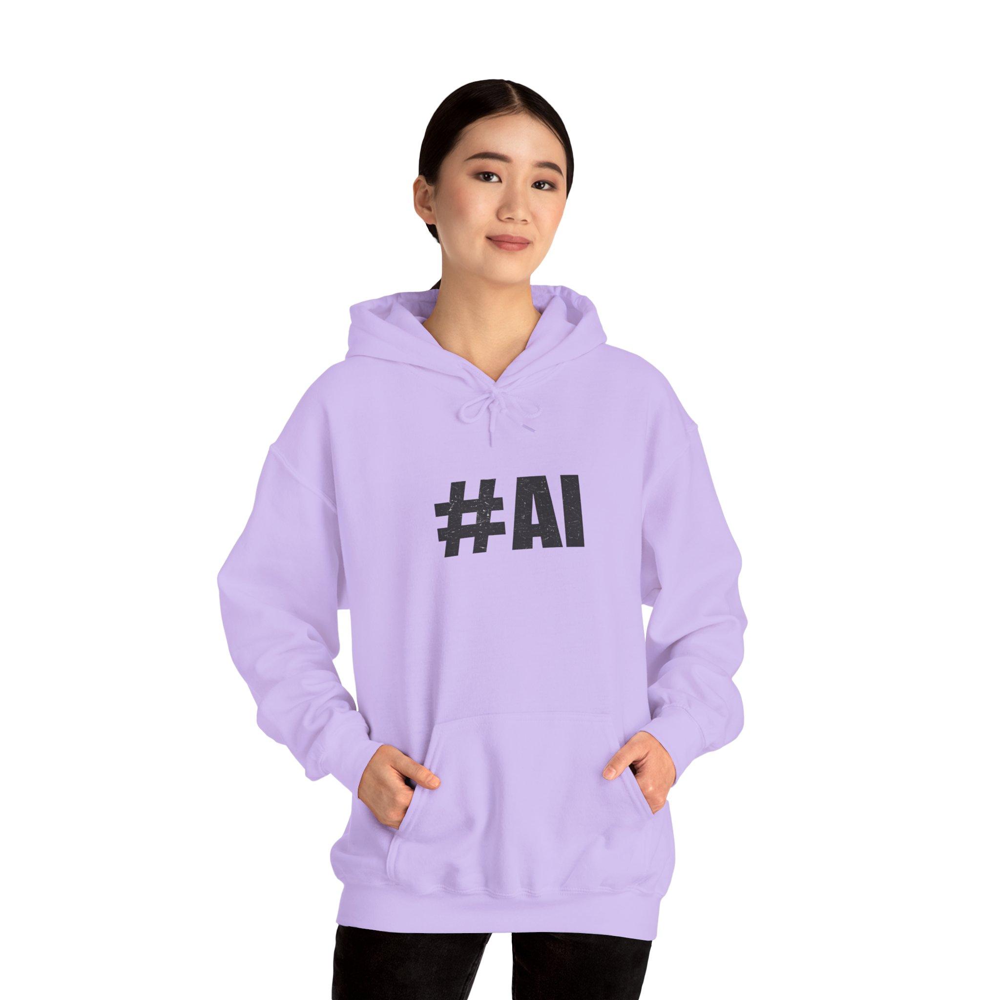 #AI Distressed Dark Minimalist Artificial Intelligence Pullover Hoodie - Image 90