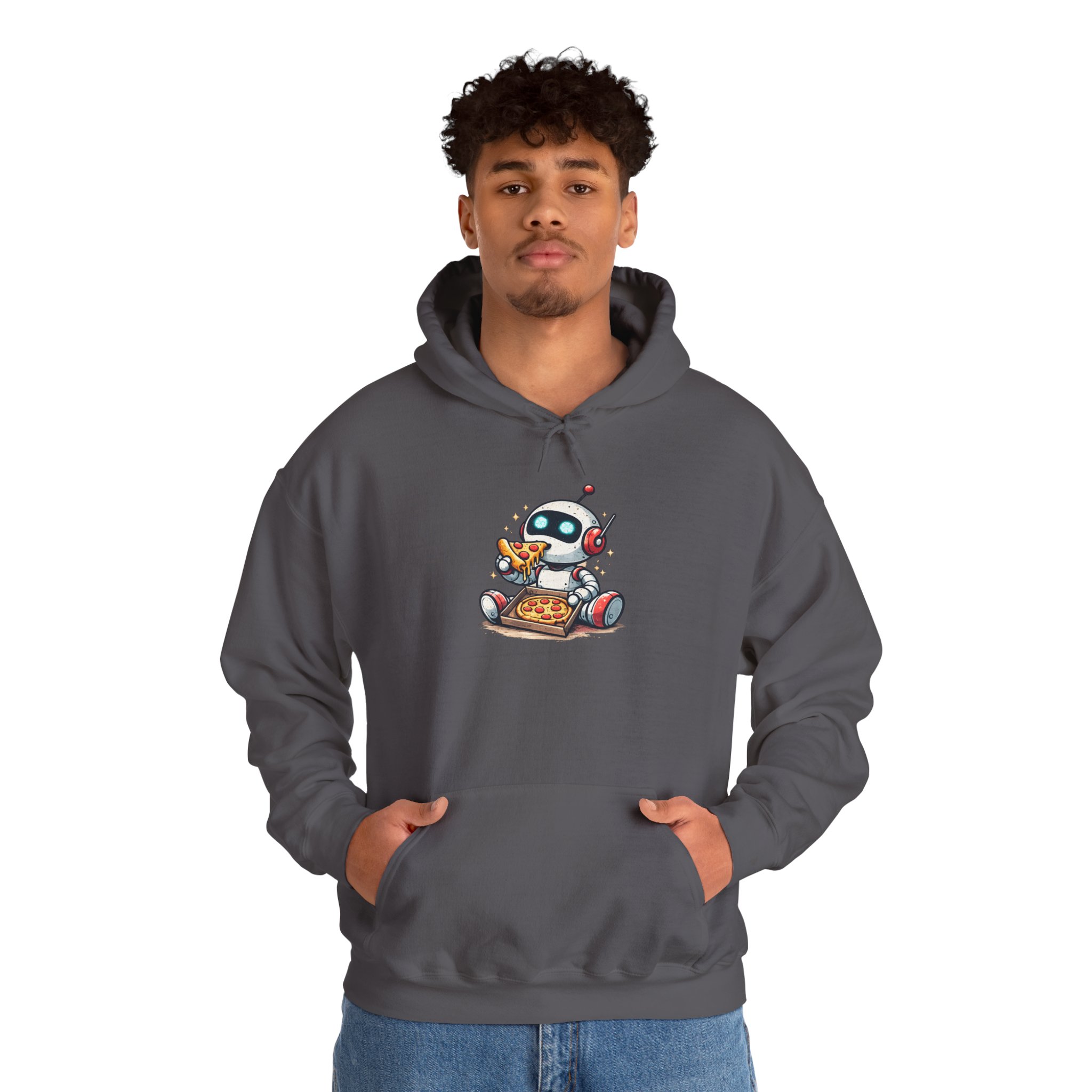 Robot Eating Pizza – Cute AI Tech Humor Graphic Pullover Hoodie - Image 103