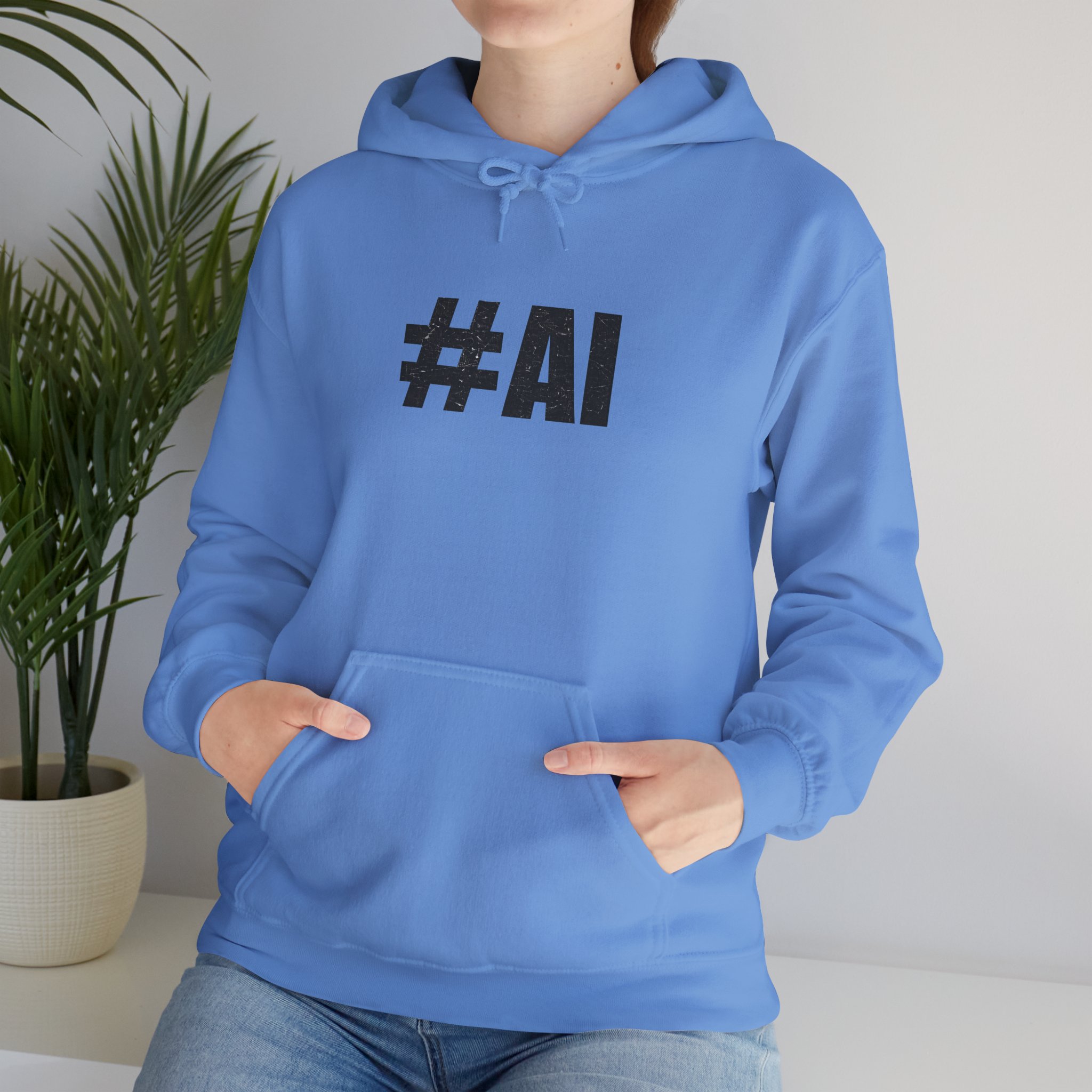 #AI Distressed Dark Minimalist Artificial Intelligence Pullover Hoodie - Image 83