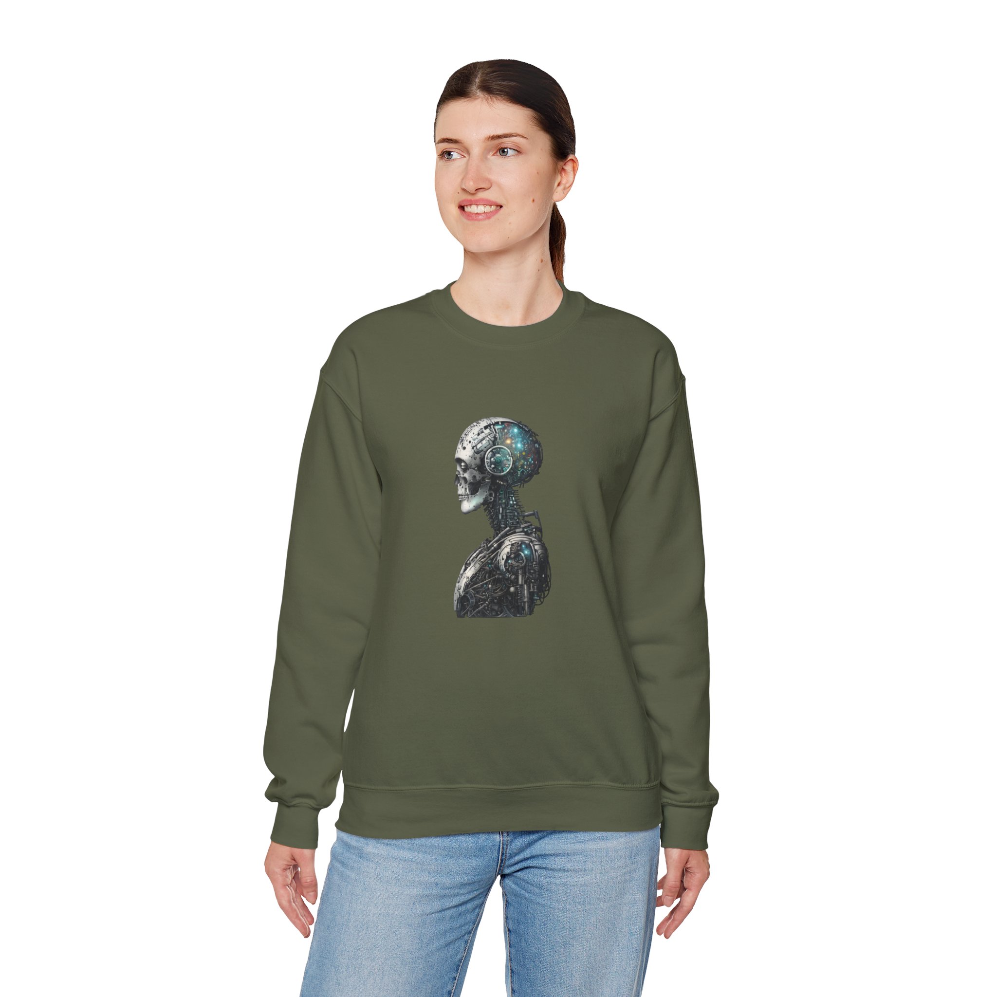 Cosmic Cyber Skull – Dark Cyberpunk Biomechanical Crewneck Sweatshirt - Image 52