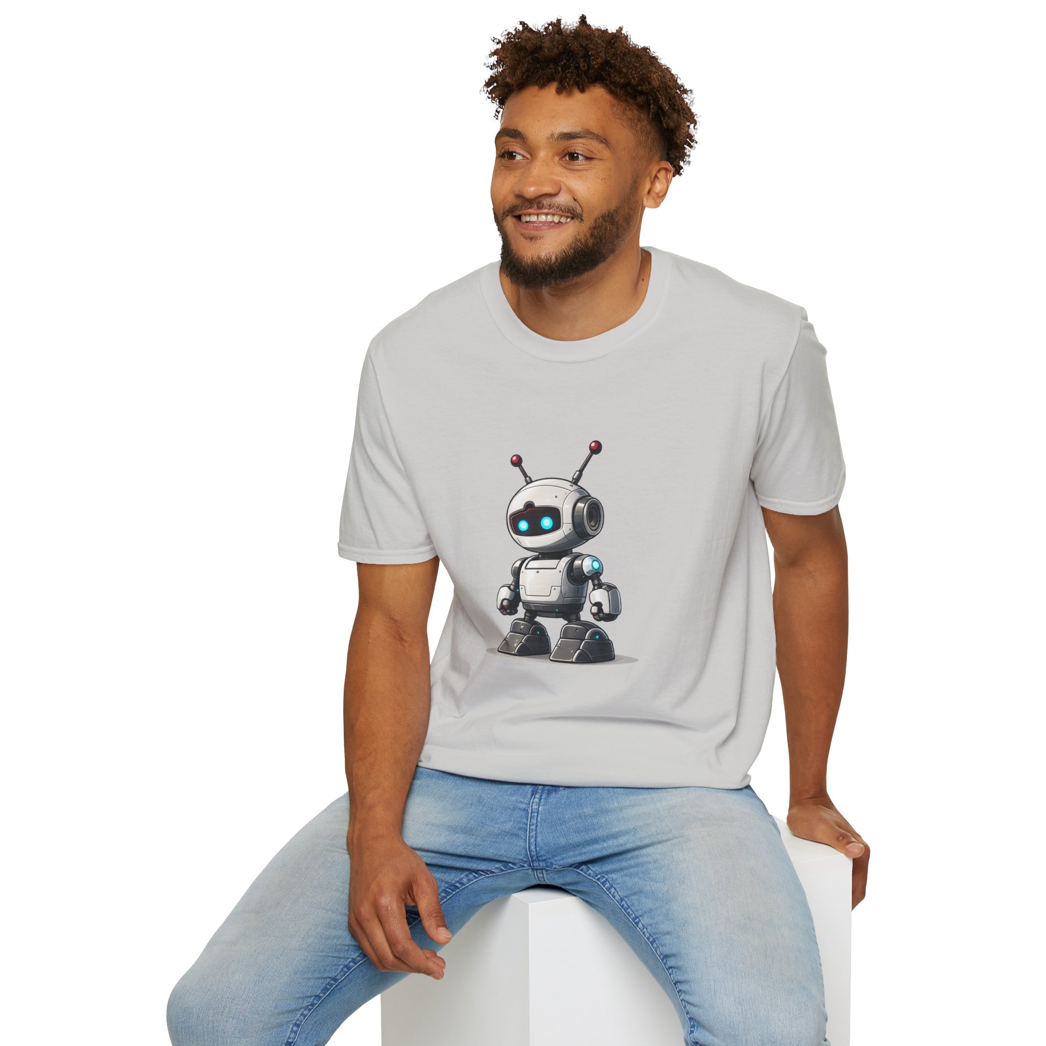 Cute Robot Glowing Eyes – Funny AI Tech Mascot Graphic T-Shirt - Image 43
