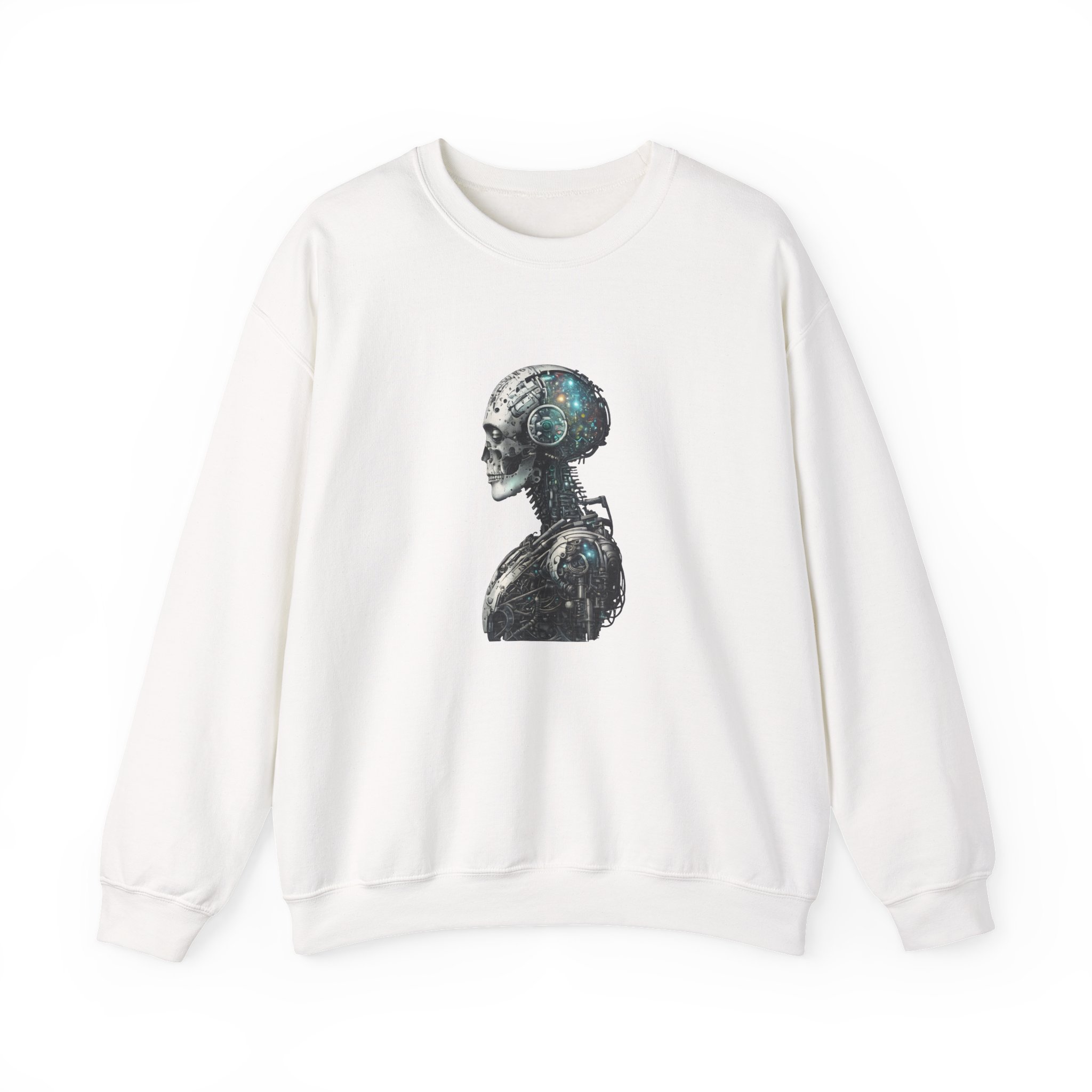 Cosmic Cyber Skull – Dark Cyberpunk Biomechanical Crewneck Sweatshirt - Image 15