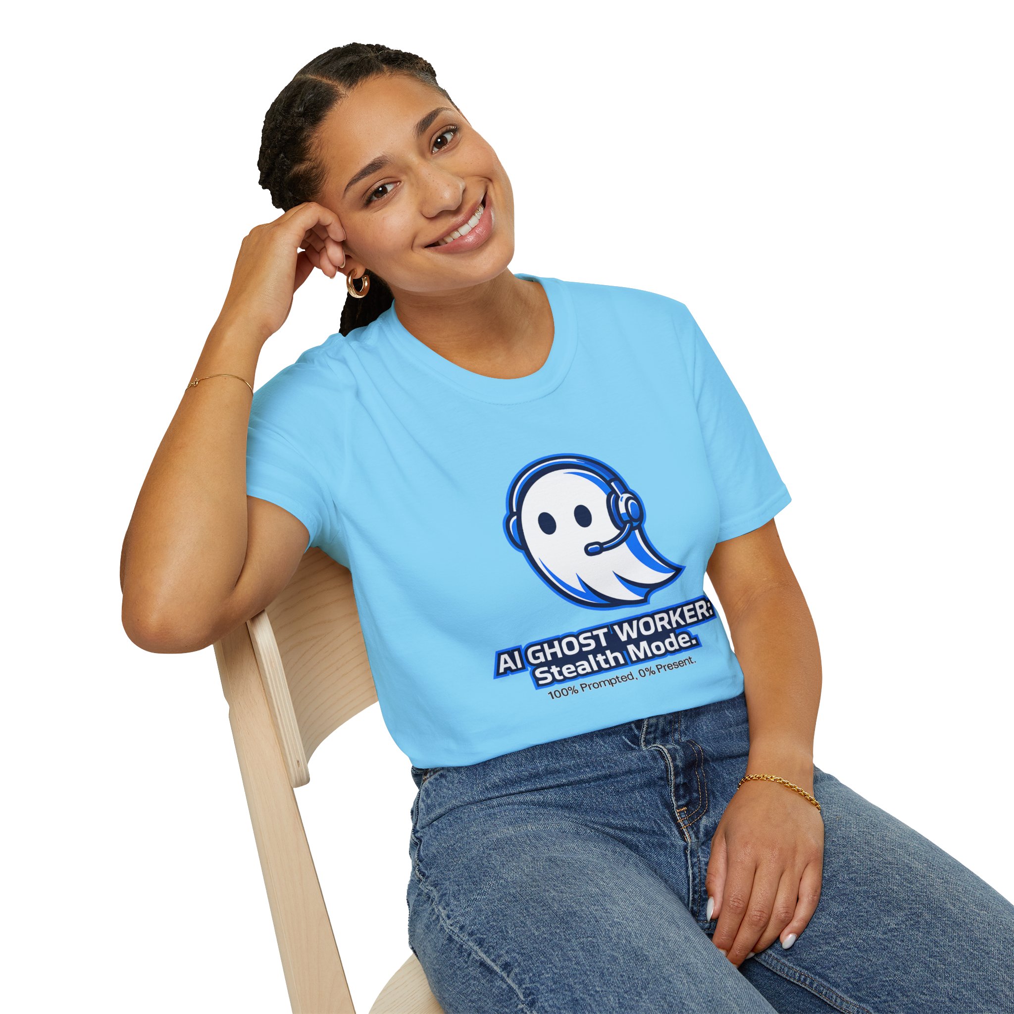 AI Ghost Worker Stealth Mode – 100% Prompted 0% Present Funny T-Shirt - Image 63