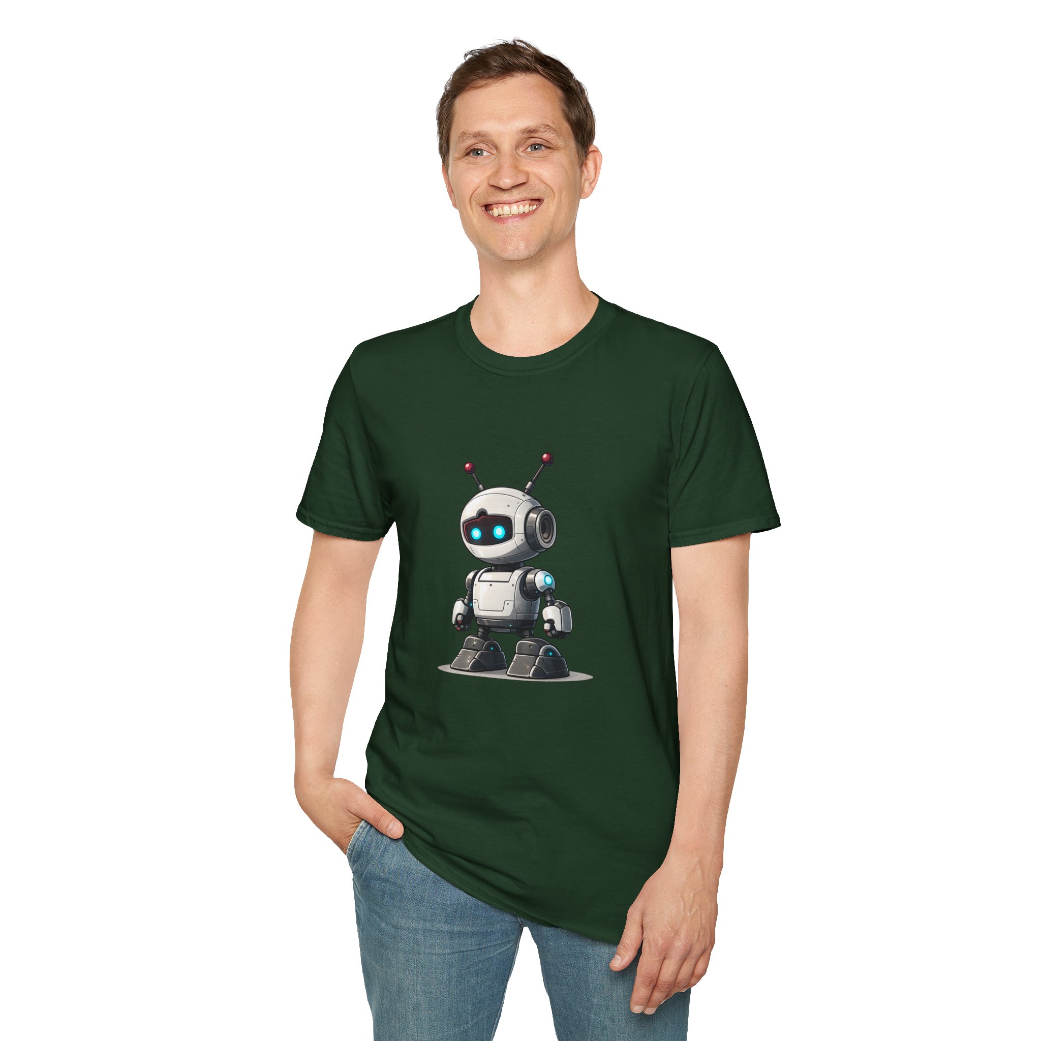 Cute Robot Glowing Eyes – Funny AI Tech Mascot Graphic T-Shirt - Image 94