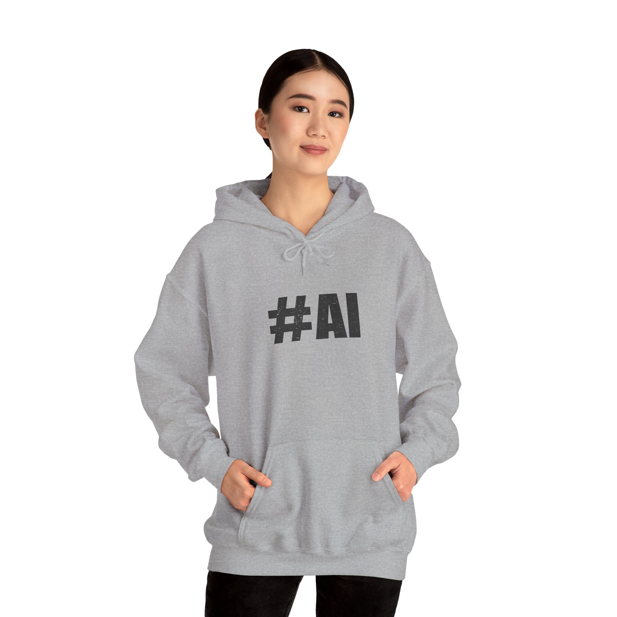 #AI Distressed Dark Minimalist Artificial Intelligence Pullover Hoodie - Image 54